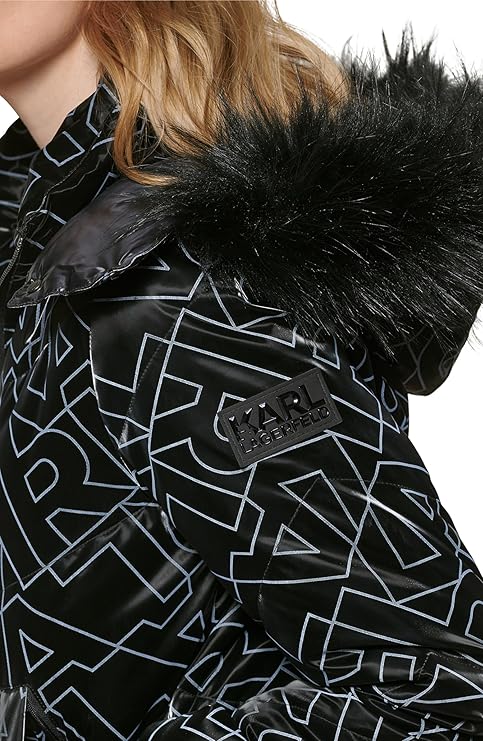 KARL LAGERFELD PARIS Women's Removable Faux Fur Trim Coat