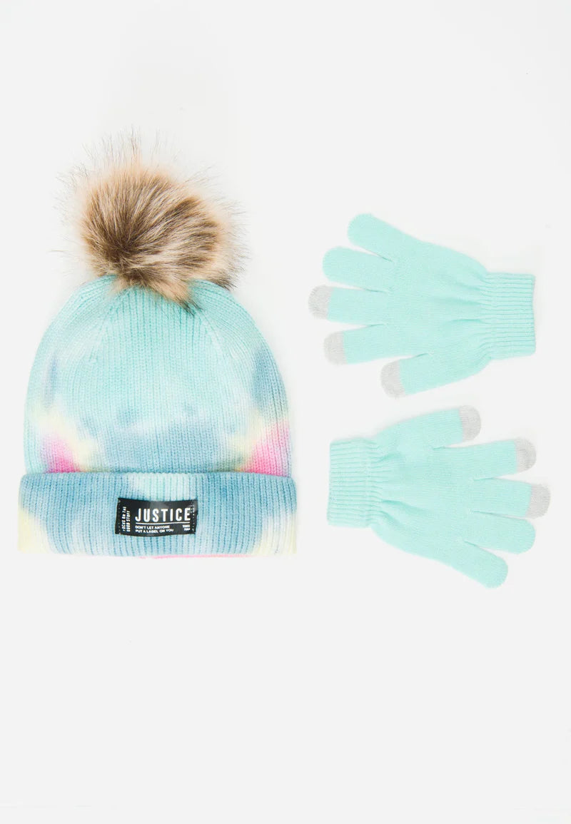 JUSTICE FOR GIRLS PASTEL BEANIE HAT & gloves set