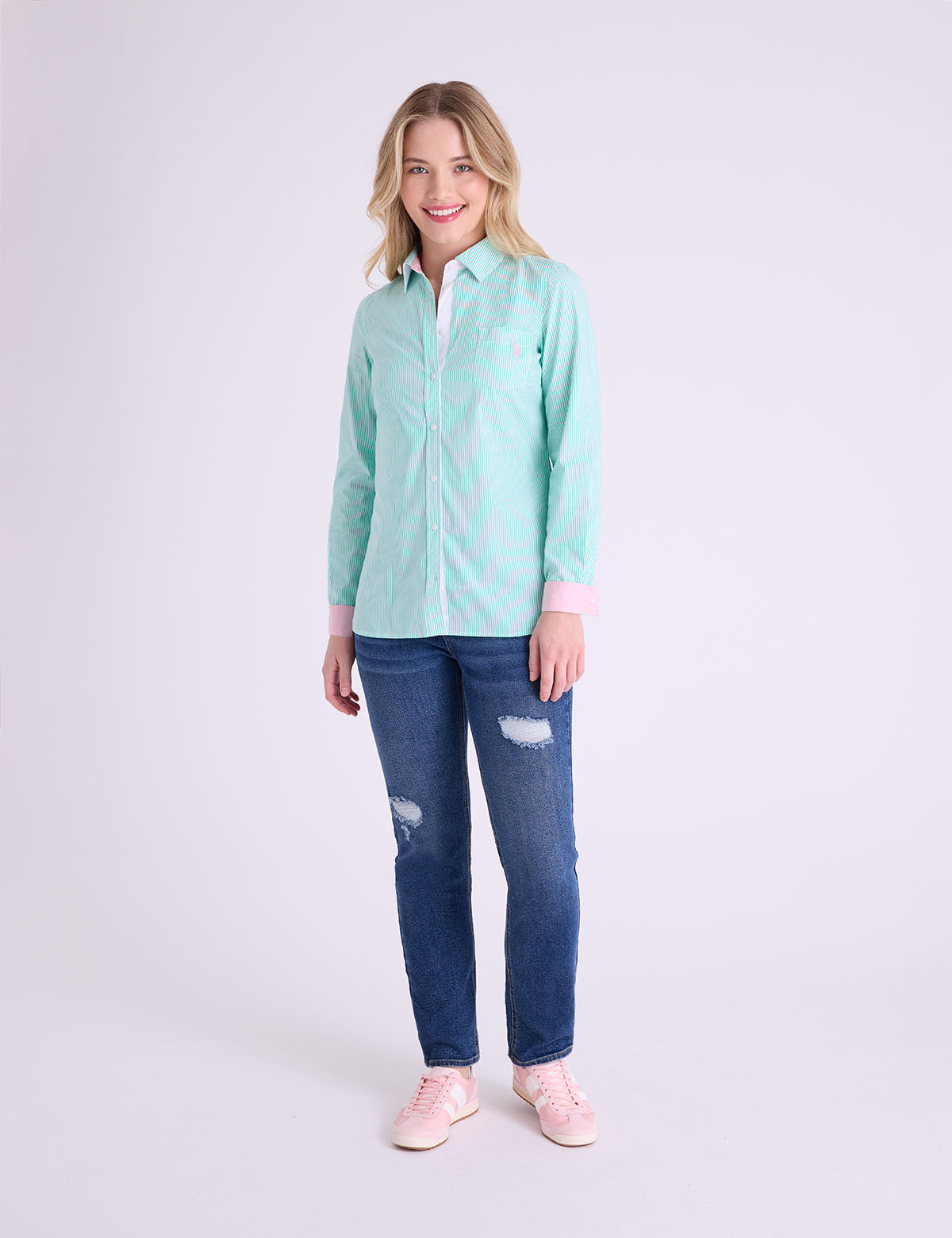 US POPP ASSN STRIPED POPLIN LONG SLEEVE SHIRT - HIPPO US Brands US. POLO ASSN
