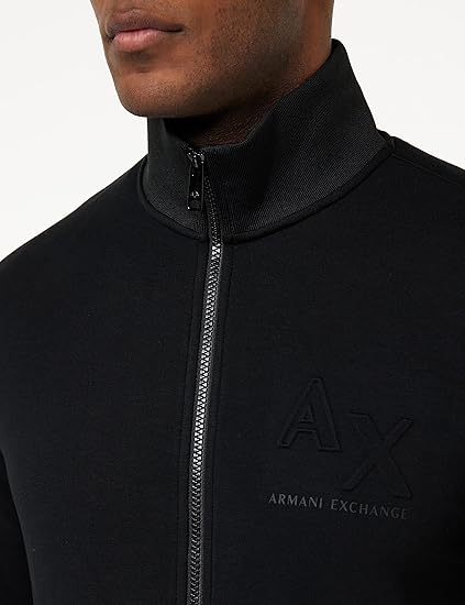 ARMANI EXCHANGE Men's Embossed Logo on Front, Zip-trhough, Front Pockets Cardigan sweater