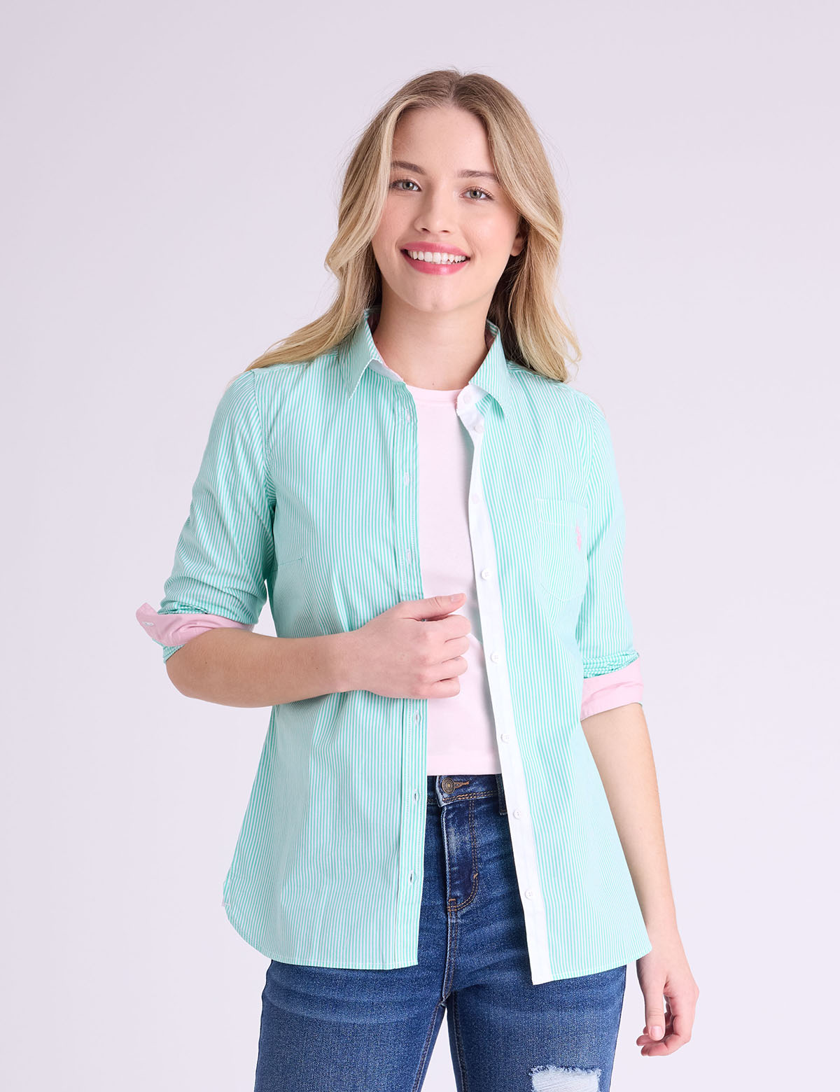 US POPP ASSN STRIPED POPLIN LONG SLEEVE SHIRT - HIPPO US Brands US. POLO ASSN