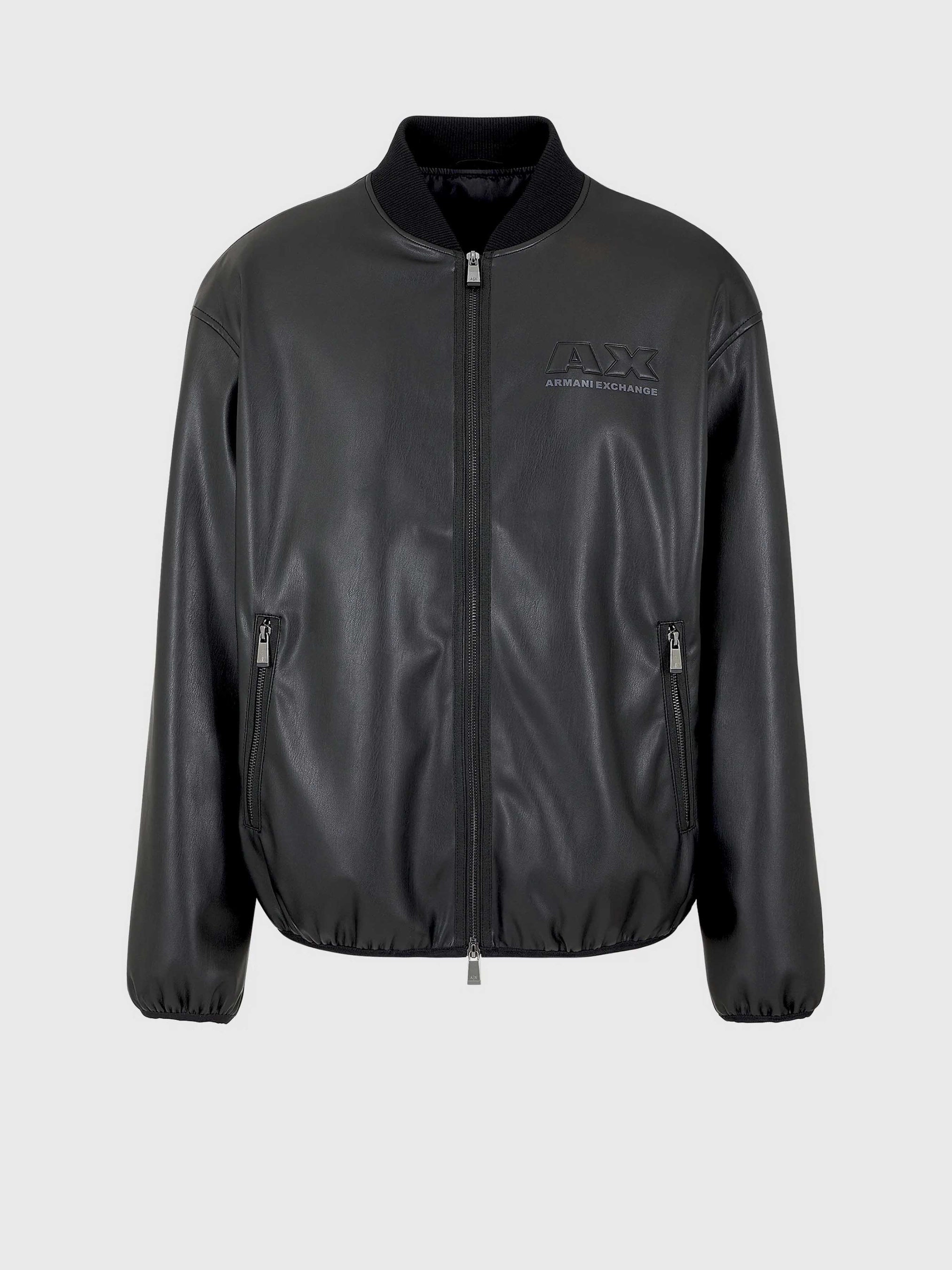 ARMANI EXCHANGE Men's Faux Leather Embossed Logo Bomber Jacket