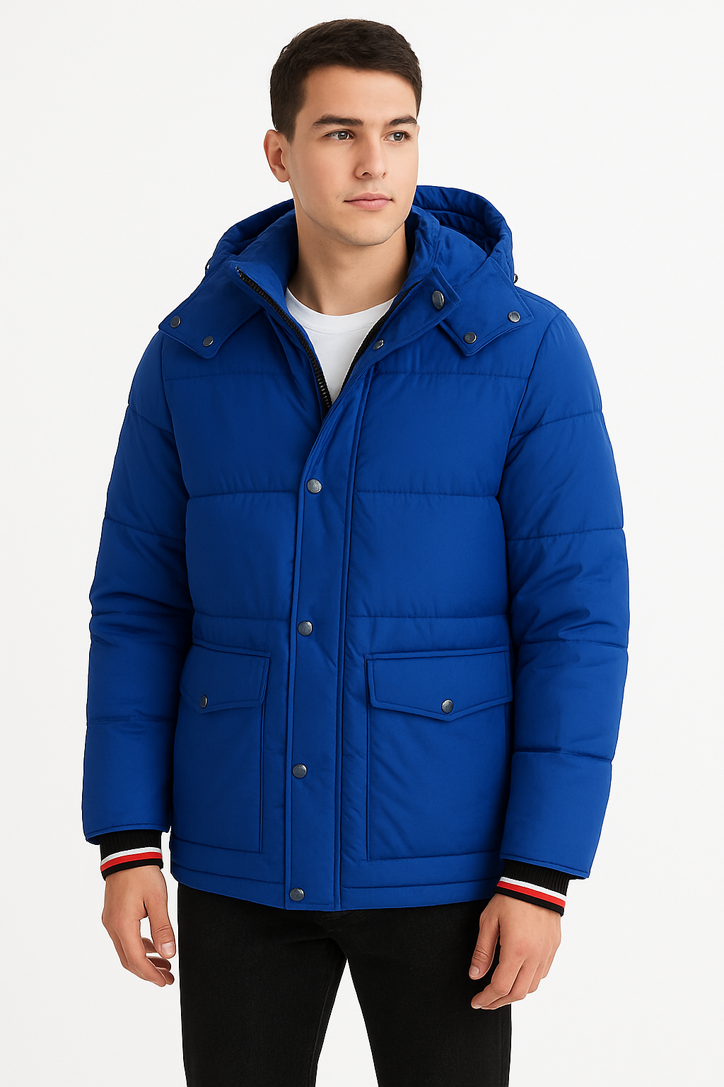 TOMMY HILFIGER Men’s Classic Blue Hooded Puffer Jacket