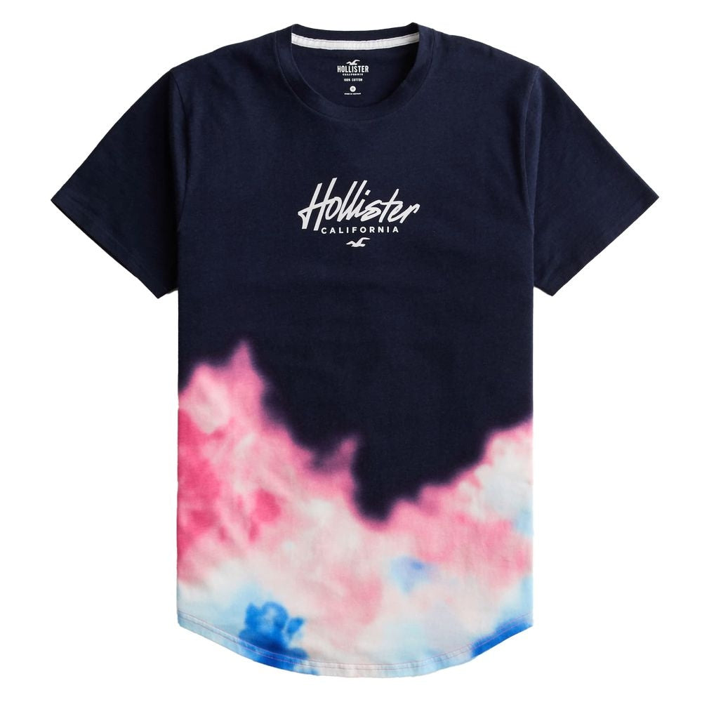 Hollister Chest & Back Logo Acid Wash Ombre Longline T-shirt