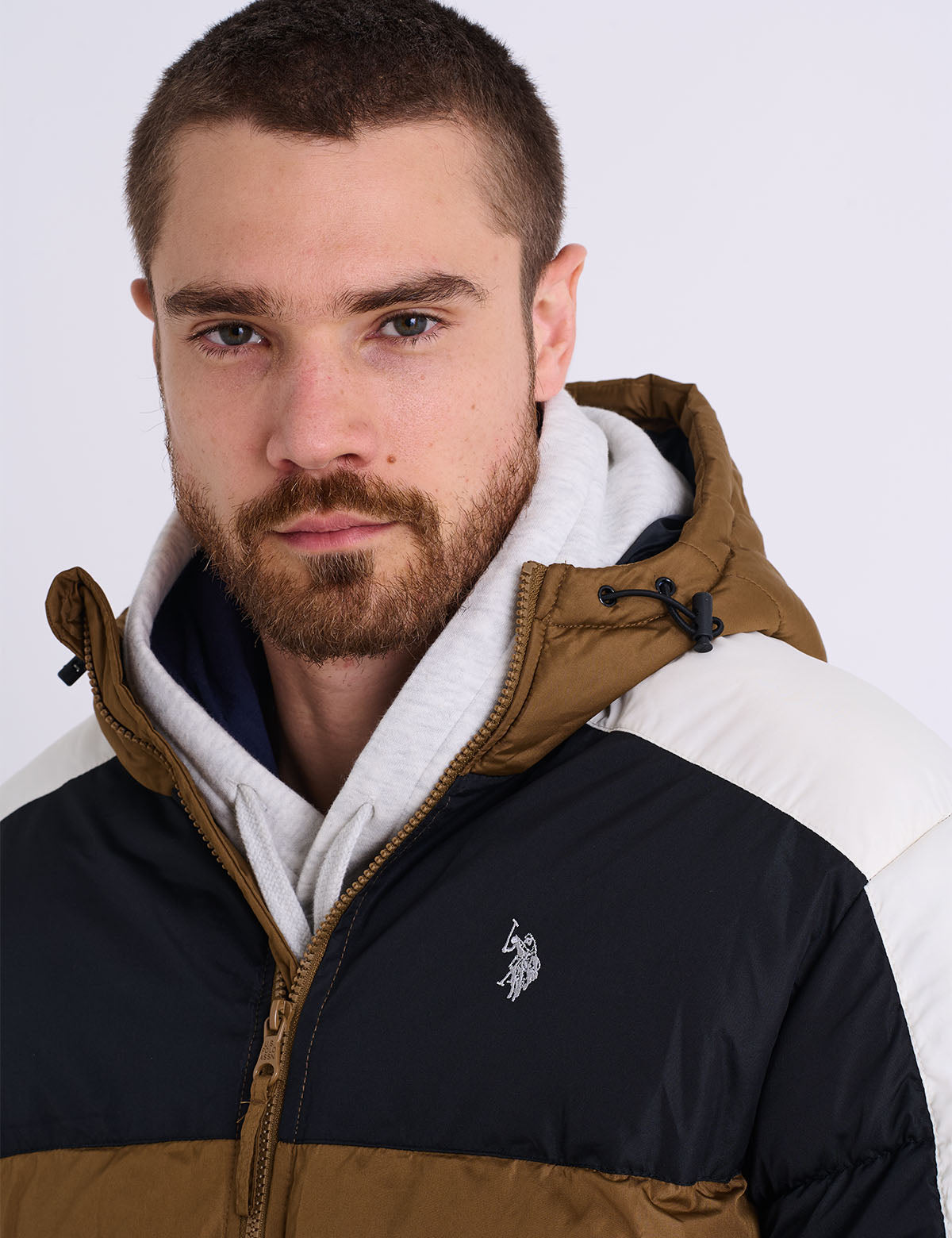 US Polo Assn Tri Color Block Hooded Puffer Jacket - HIPPO US Brands US. POLO ASSN