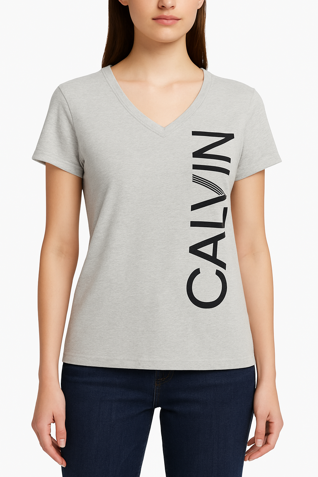 CALVIN KLEIN V-Neck T-Shirt with Side Logo for Women