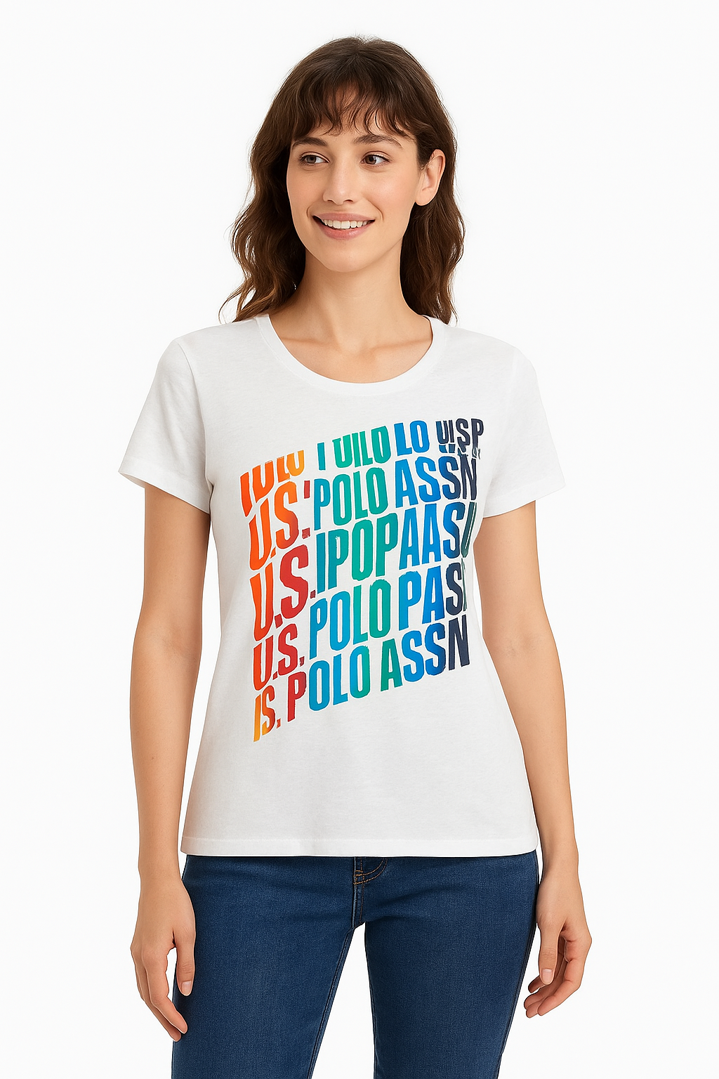 US. POLO ASSN. Women's Multicolor Logo Print T-Shirt – White