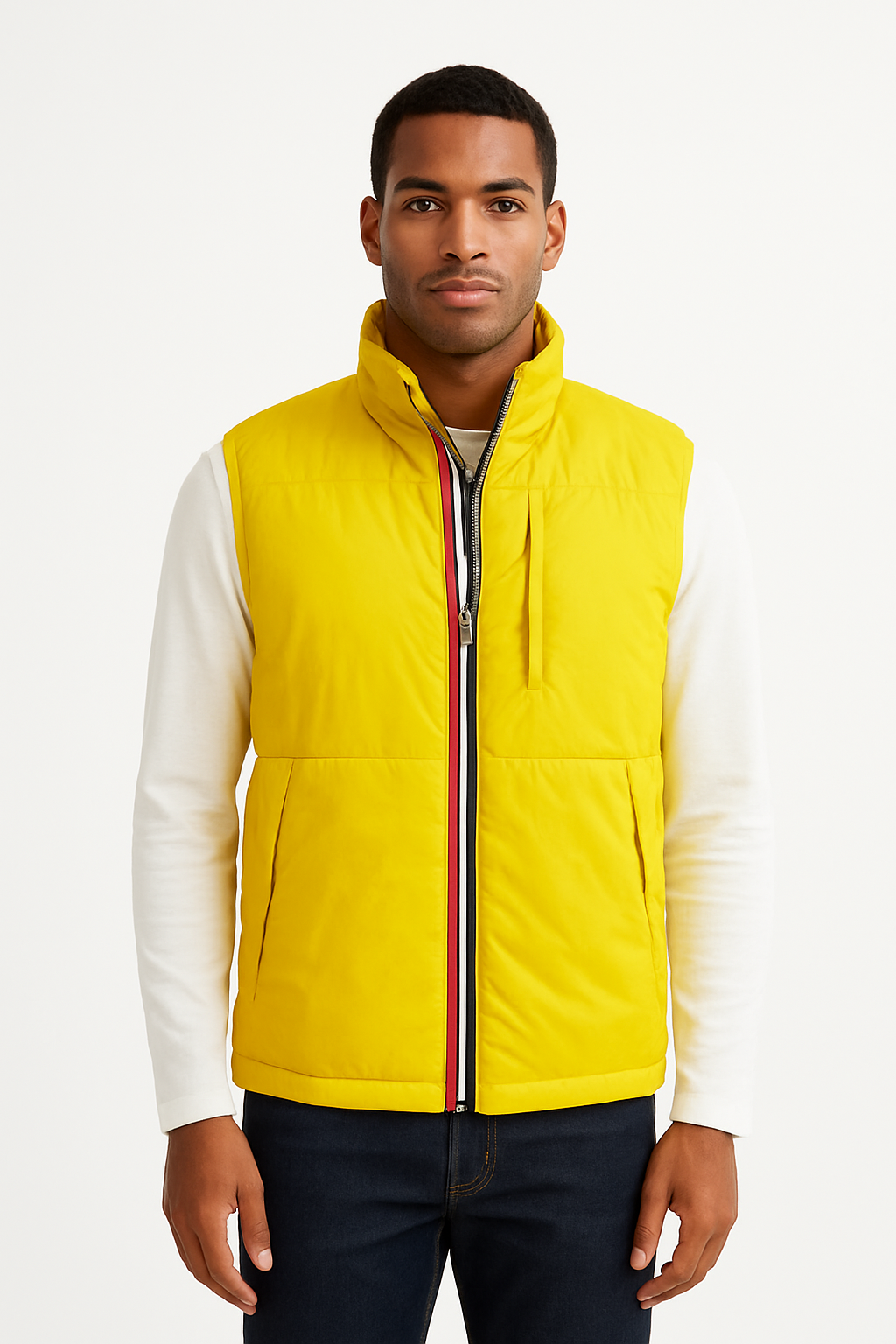 TOMMY HILFIGER Men's Yellow Sleeveless Vest with Signature Front Zipper