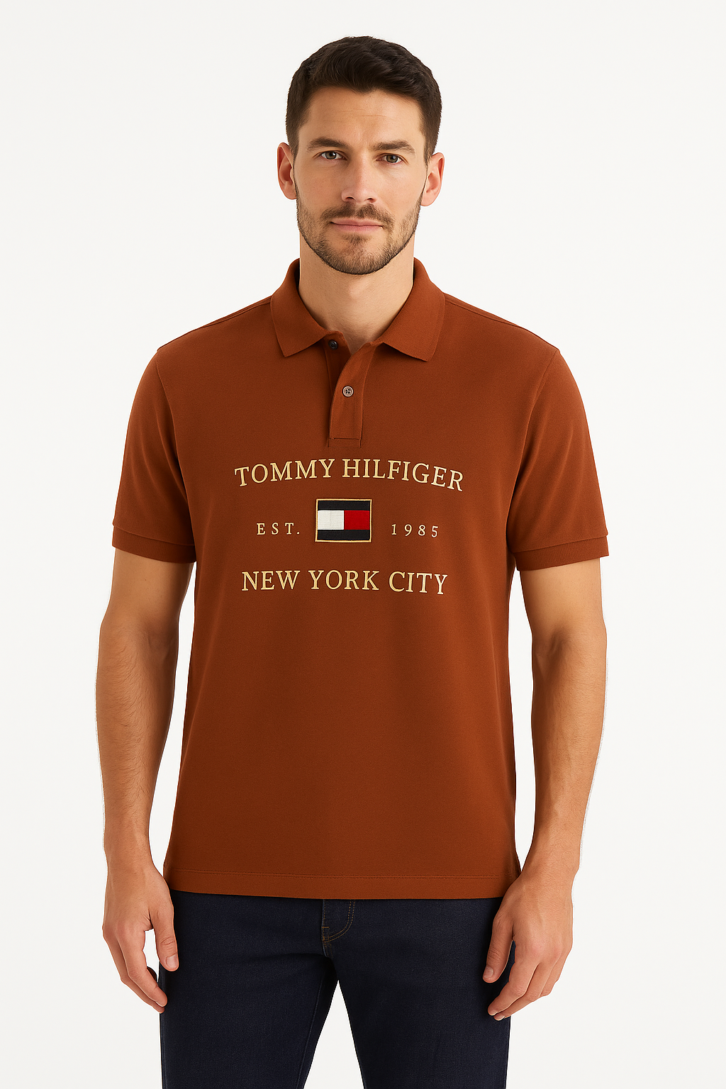 TOMMY HILFIGER Men's Regular Fit New York City Embroidered Logo Badge Polo Shirt