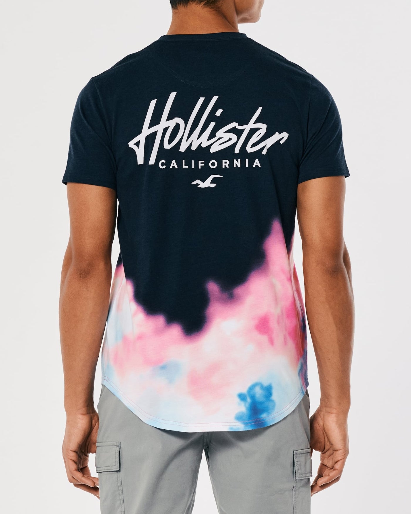 Hollister Chest & Back Logo Acid Wash Ombre Longline T-shirt