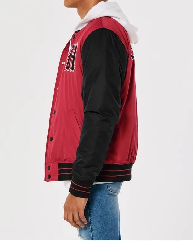 HOLLISTER Men's Red Sherpa-lined Varsity Bomber Jacket