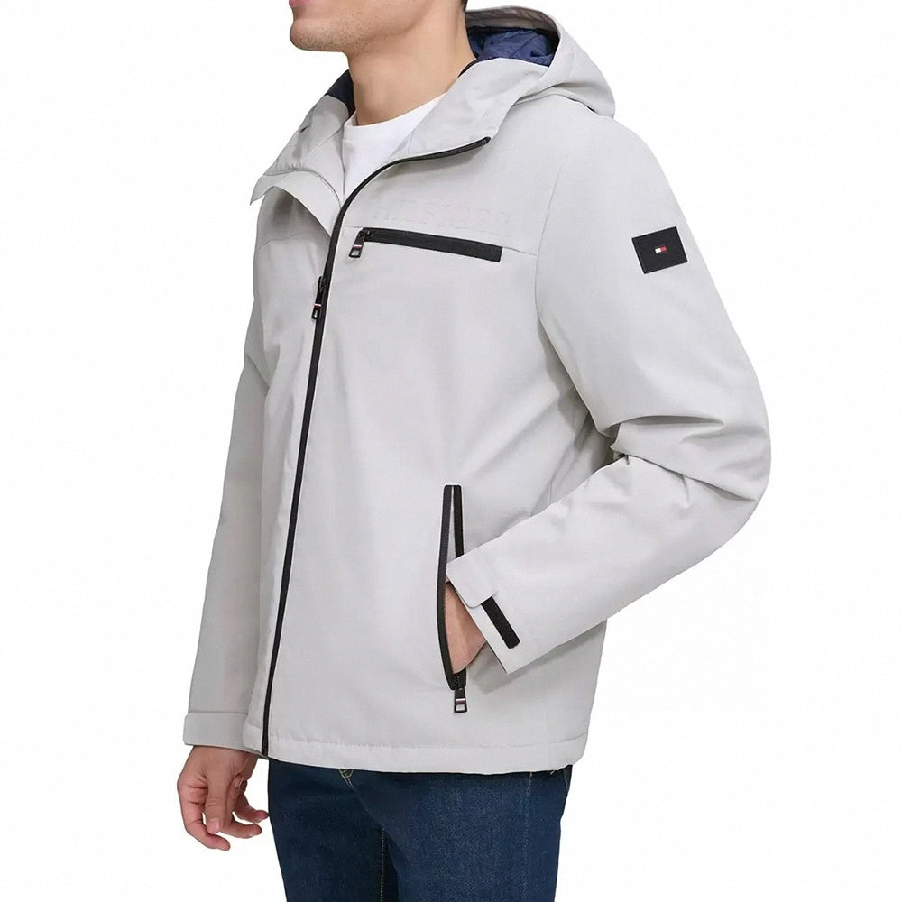 TOMMY HILFIGER Hot Selling Printed Text Windbreaker Jacket - Light Gray
