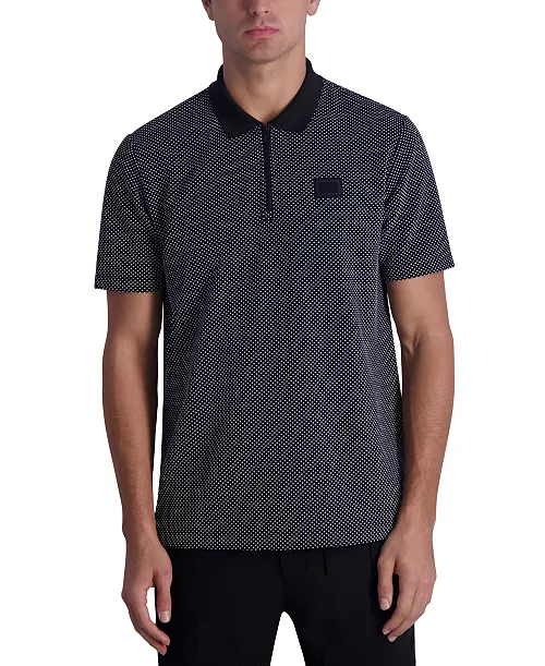 Karl Lagerfeld Paris Kar Lagerfeld Paris Men's Zip-Front Knit Dot Polo Shirt
