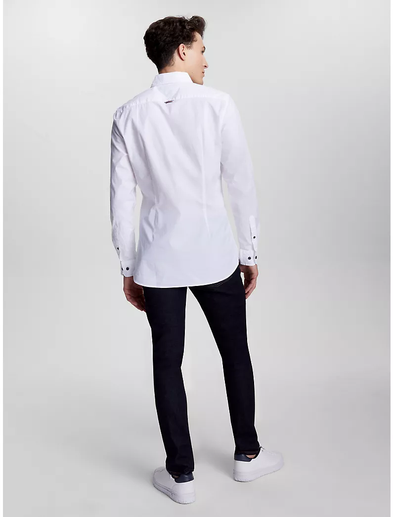 TOMMY HILFIGER Men's Slim Fit Plain Stretch Cotton Poplin Long Sleeve Shirt