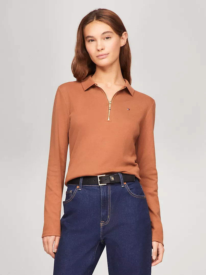 TOMMY HILFIGER Long-Sleeve Zip Slim Fit Polo