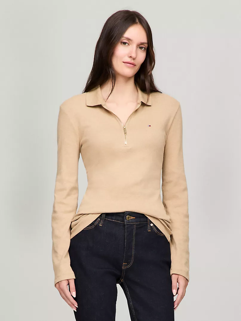 TOMMY HILFIGER Slim fit polo shirt with zip and long sleeves