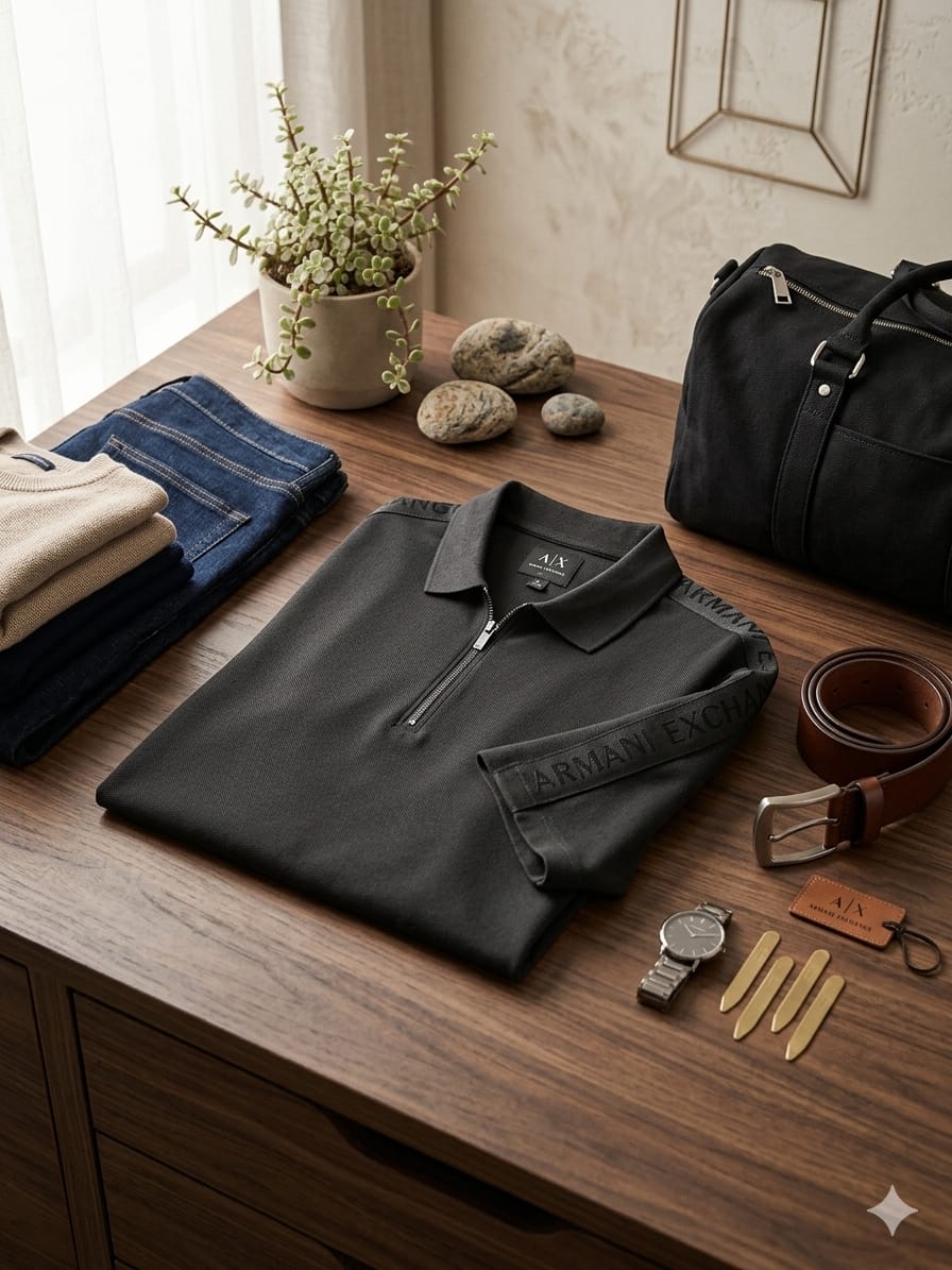 Armani Exchange Men's Regular Fit Black Polo shirt