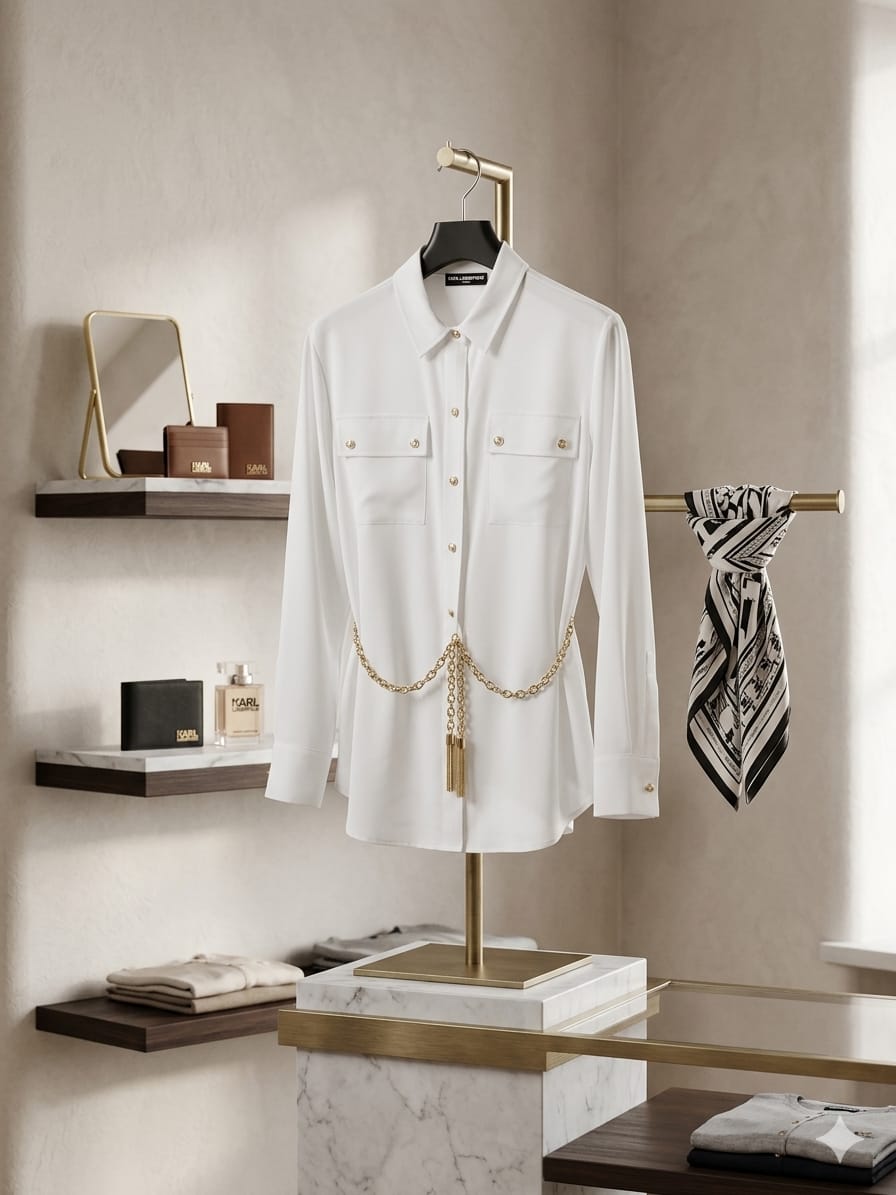 KARL LAGERFELD PARIS SOFT BLOUSE WITH CHAIN BELT