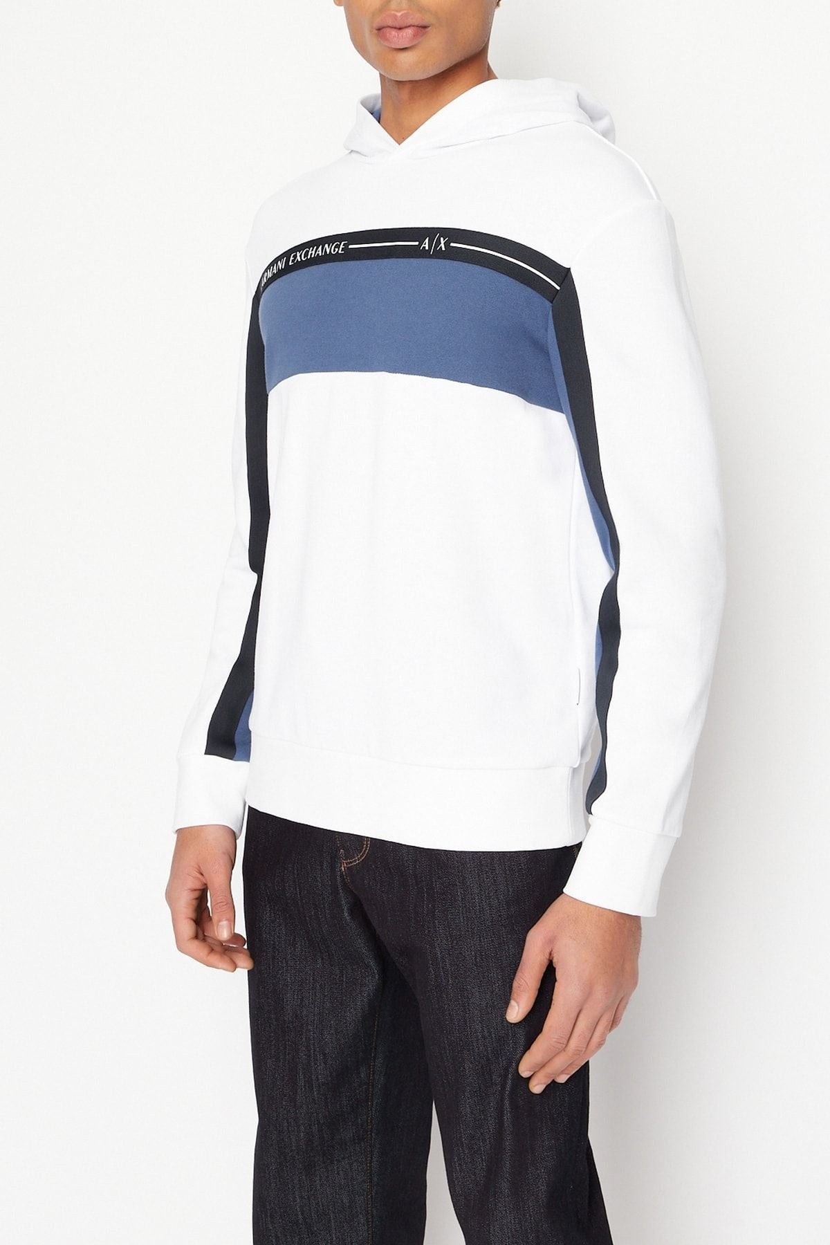 Armani Exchange Men's Unbrushed Organic Cotton Tri-Color Hooded Sweatshirt