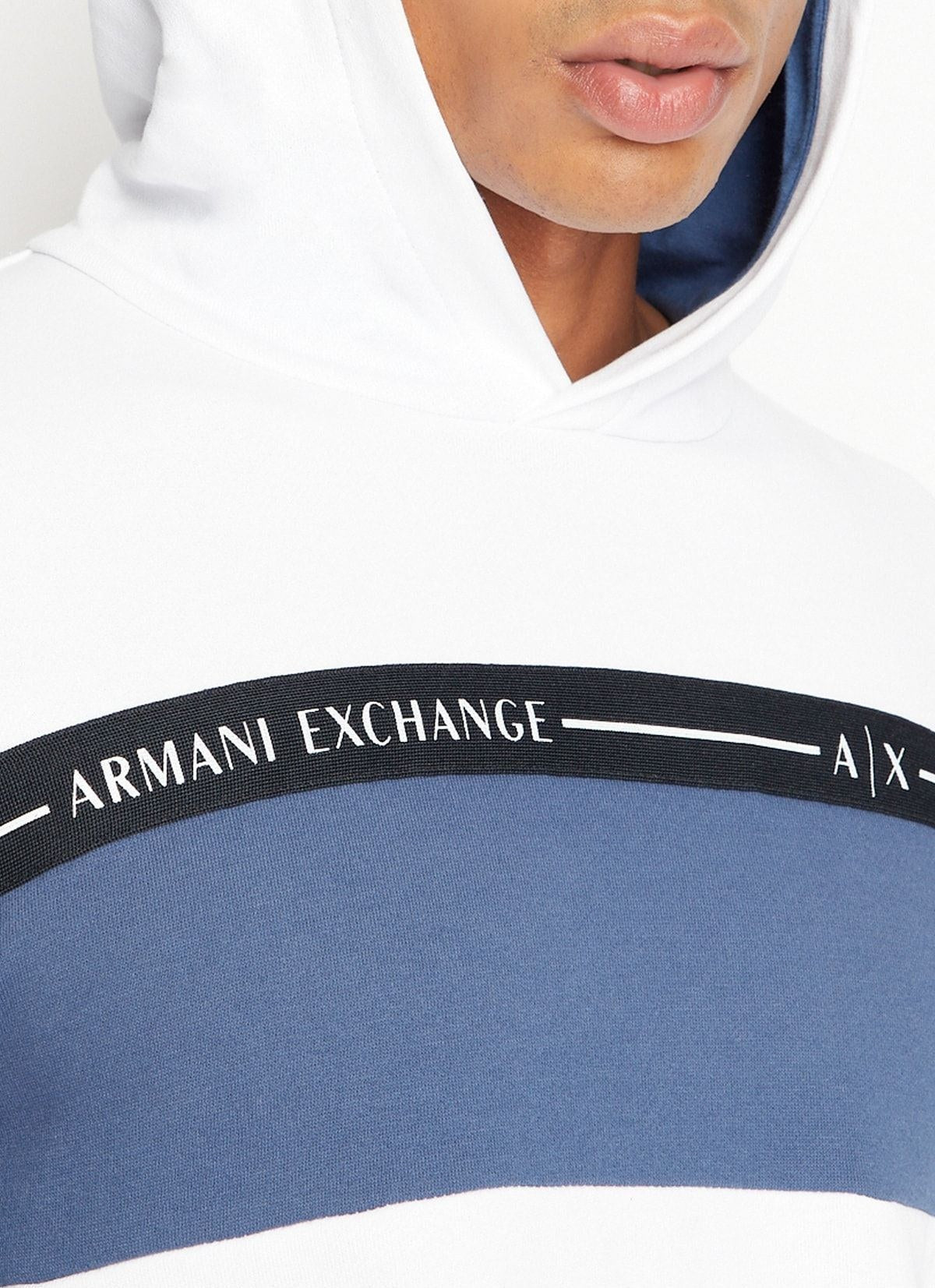 Armani Exchange Men's Unbrushed Organic Cotton Tri-Color Hooded Sweatshirt - HIPPO US Brands ARMANI EXCHANGE