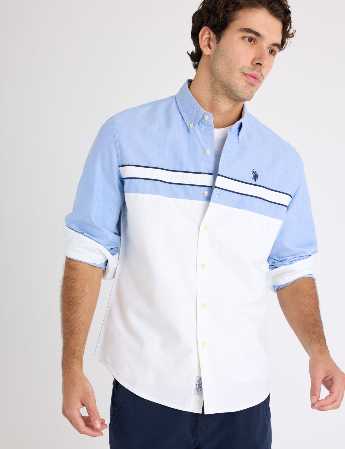 USPA Long Sleeve Colorblock Cotton Oxford Shirt - HIPPO US Brands US. POLO ASSN