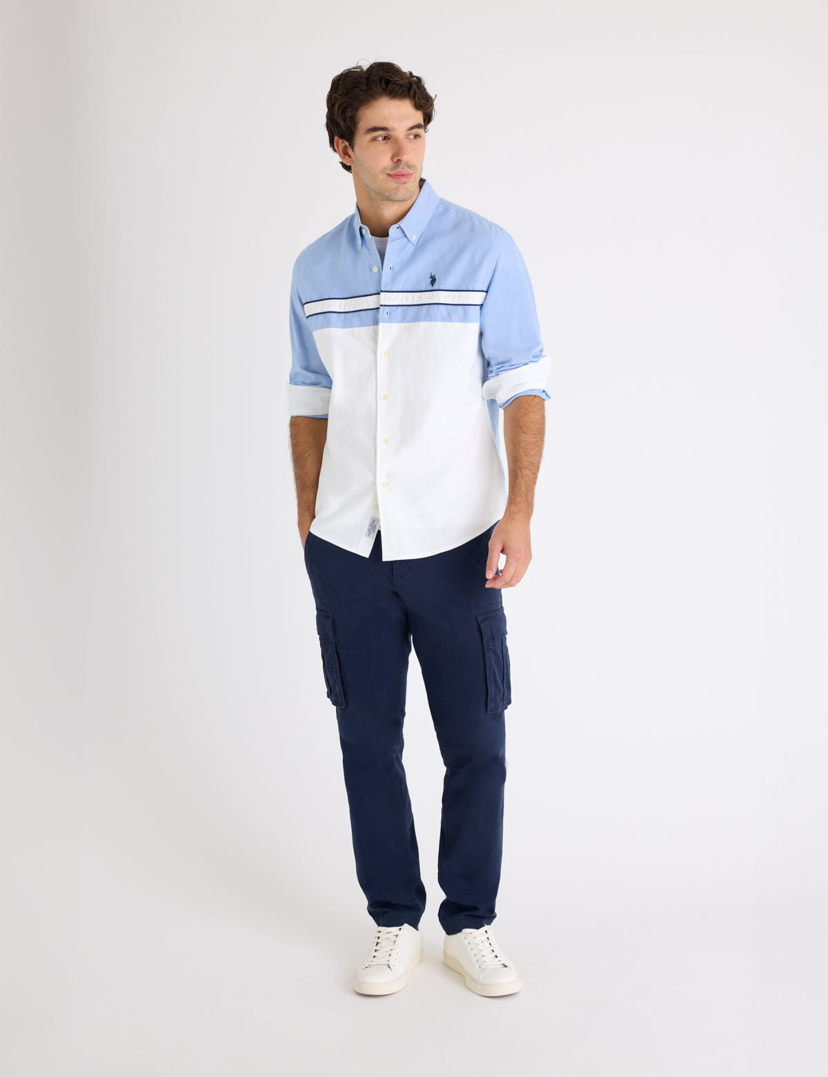 USPA Long Sleeve Colorblock Cotton Oxford Shirt - HIPPO US Brands US. POLO ASSN
