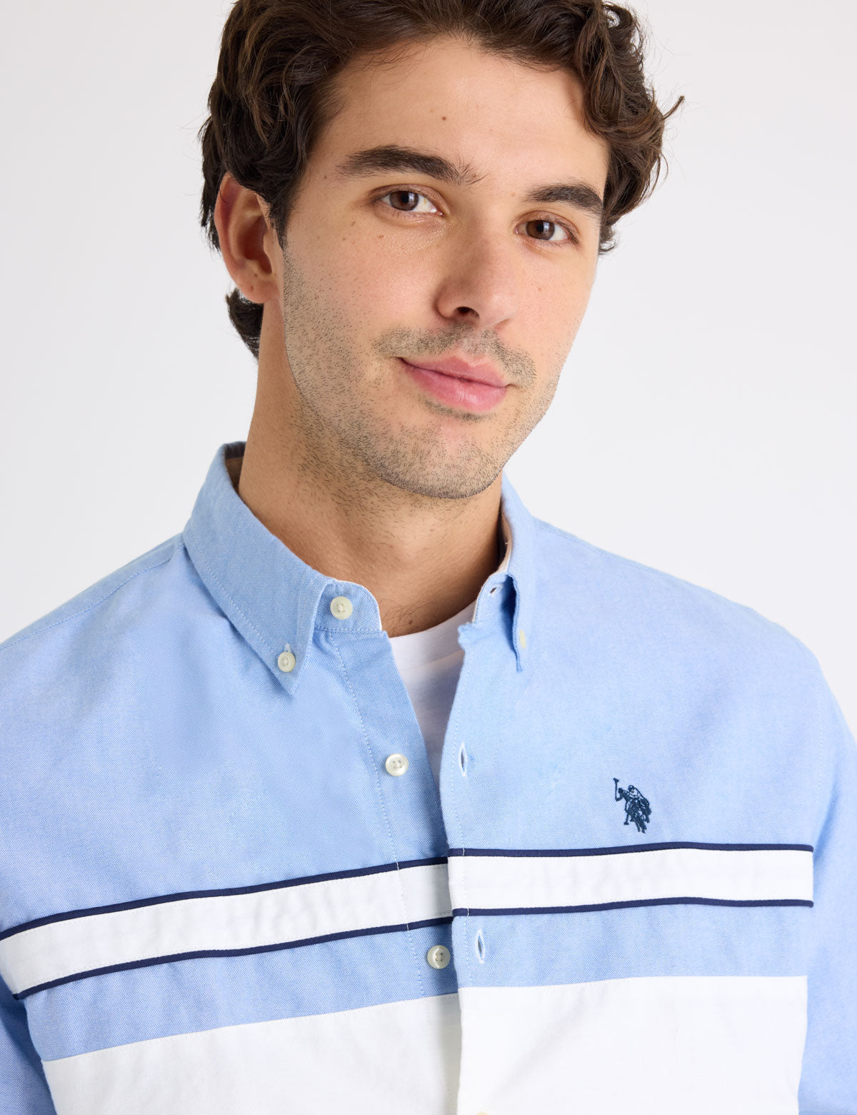 USPA Long Sleeve Colorblock Cotton Oxford Shirt - HIPPO US Brands US. POLO ASSN