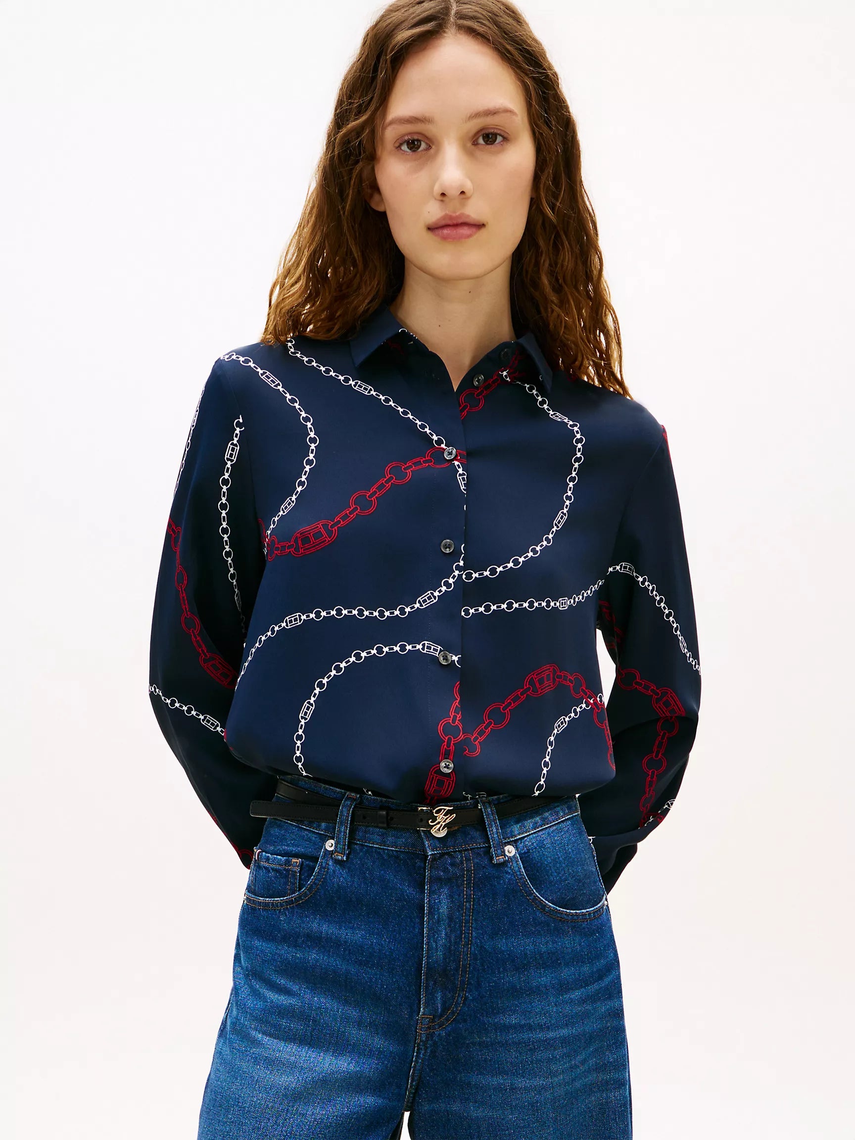 Tommy Hilfiger Relaxed Fit Chain Print Crepe Shirt
