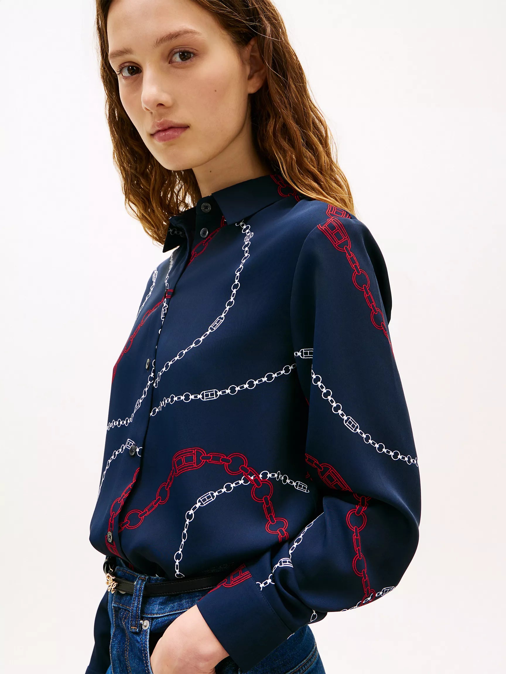 Tommy Hilfiger Relaxed Fit Chain Print Crepe Shirt