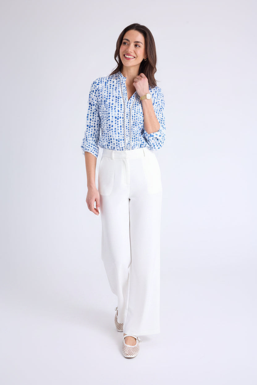 US POLO ASSN CROCHET TRIM PRINTED LINEN LONG SLEEVE SHIRT - HIPPO US Brands US. POLO ASSN