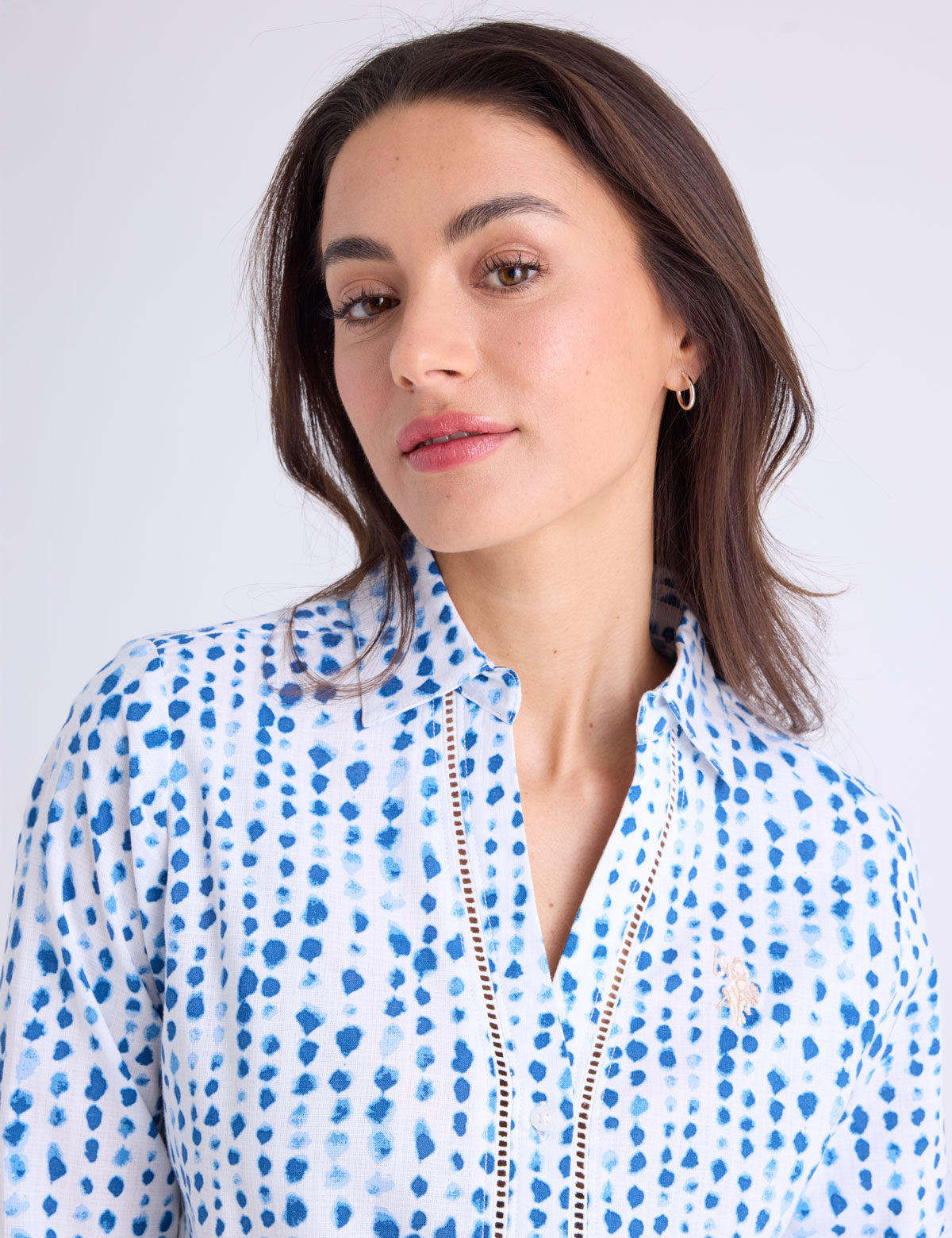 US POLO ASSN CROCHET TRIM PRINTED LINEN LONG SLEEVE SHIRT - HIPPO US Brands US. POLO ASSN