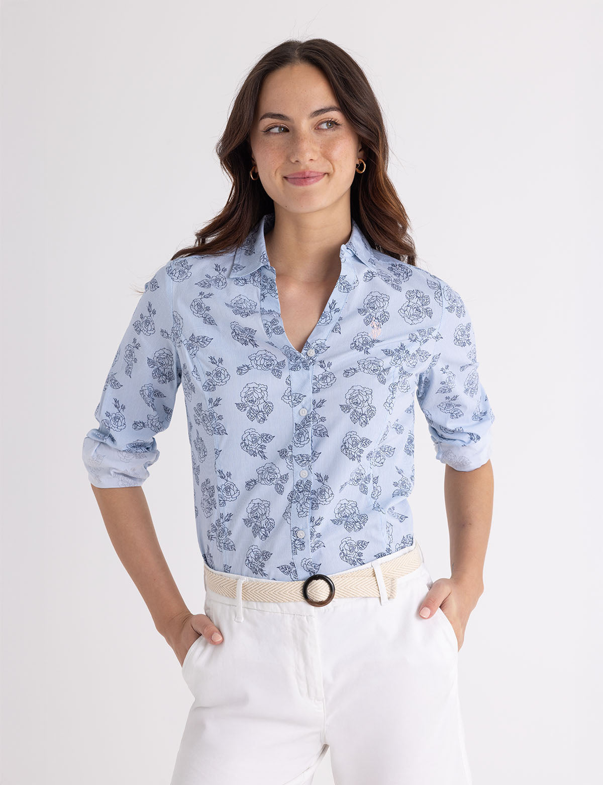 US POLO ASSN LONG SLEEVE FITTED PRINTED POPLIN SHIRT - HIPPO US Brands US. POLO ASSN