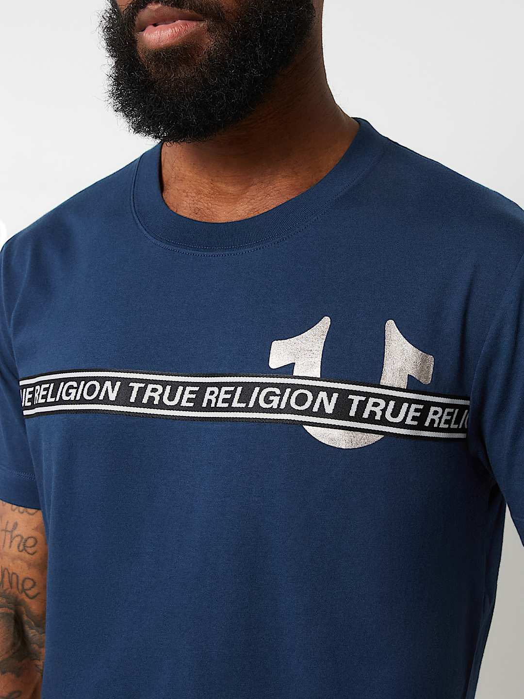 TRUE RELIGION  SILVER Foil Taping Short Sleeve T Shirt