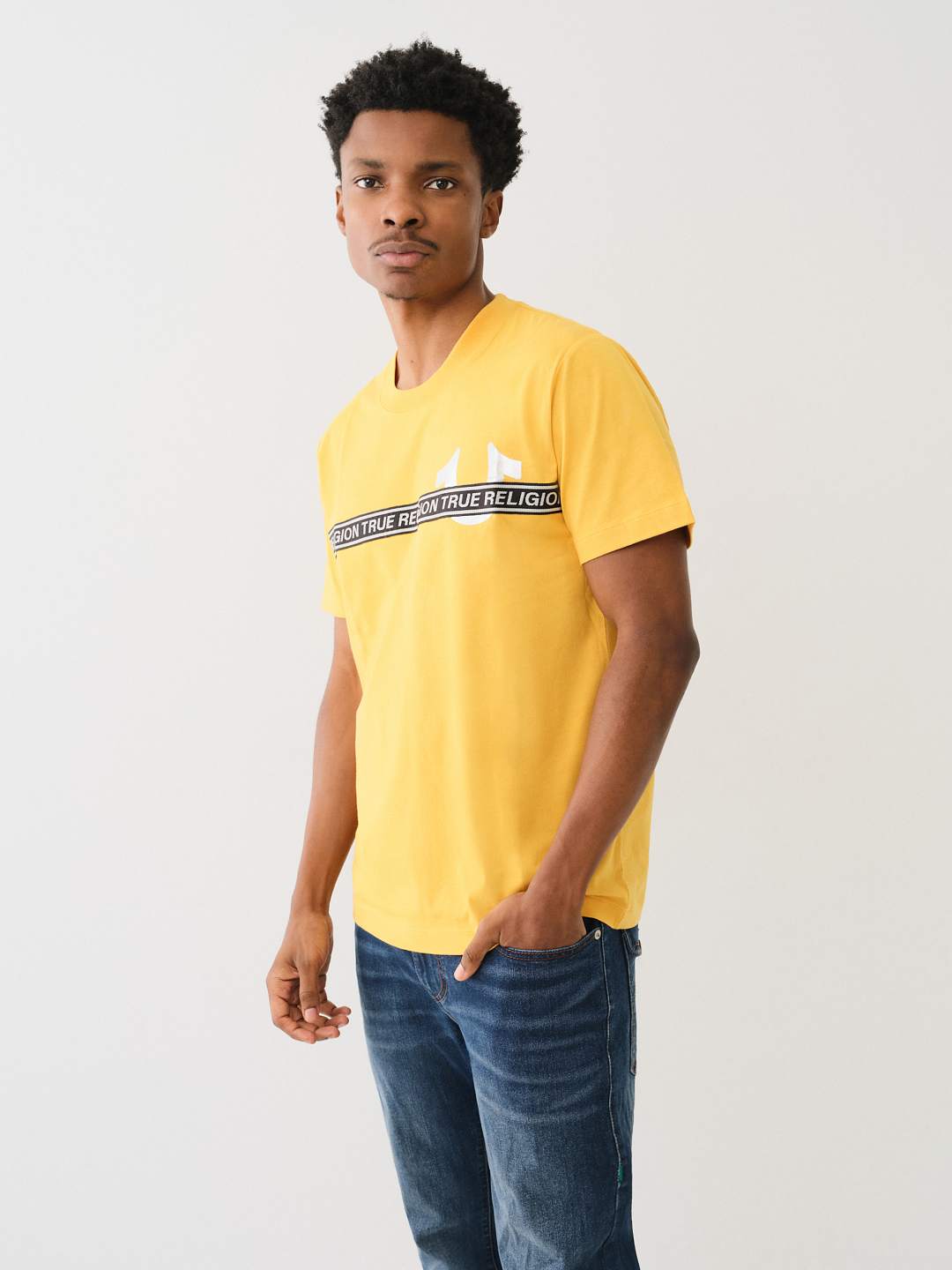 TRUE RELIGION  SILVER Foil Taping Short Sleeve T Shirt