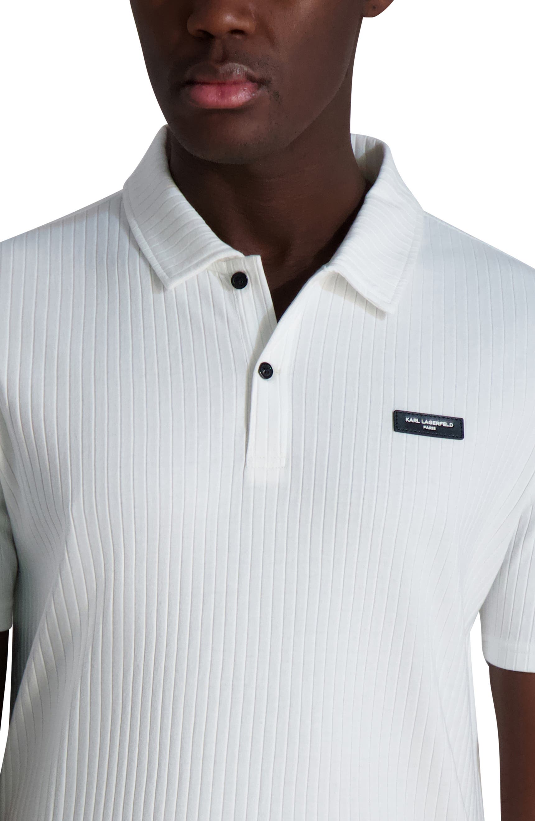 KARL LAGERFELD PARIS RIBBED DROP NEEDLE POLO SHIRT