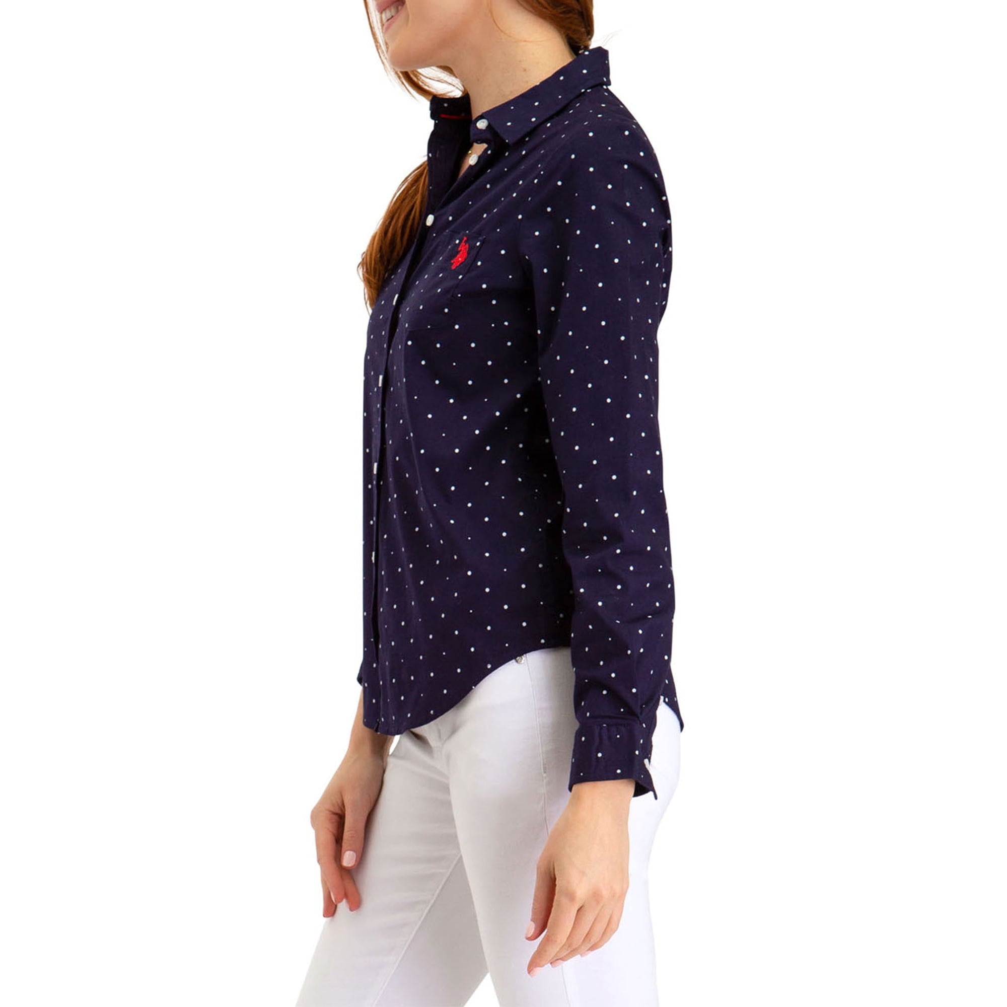 US. POLO ASSN DOT PRINT LONG SLEEVE POPLIN SHIRT