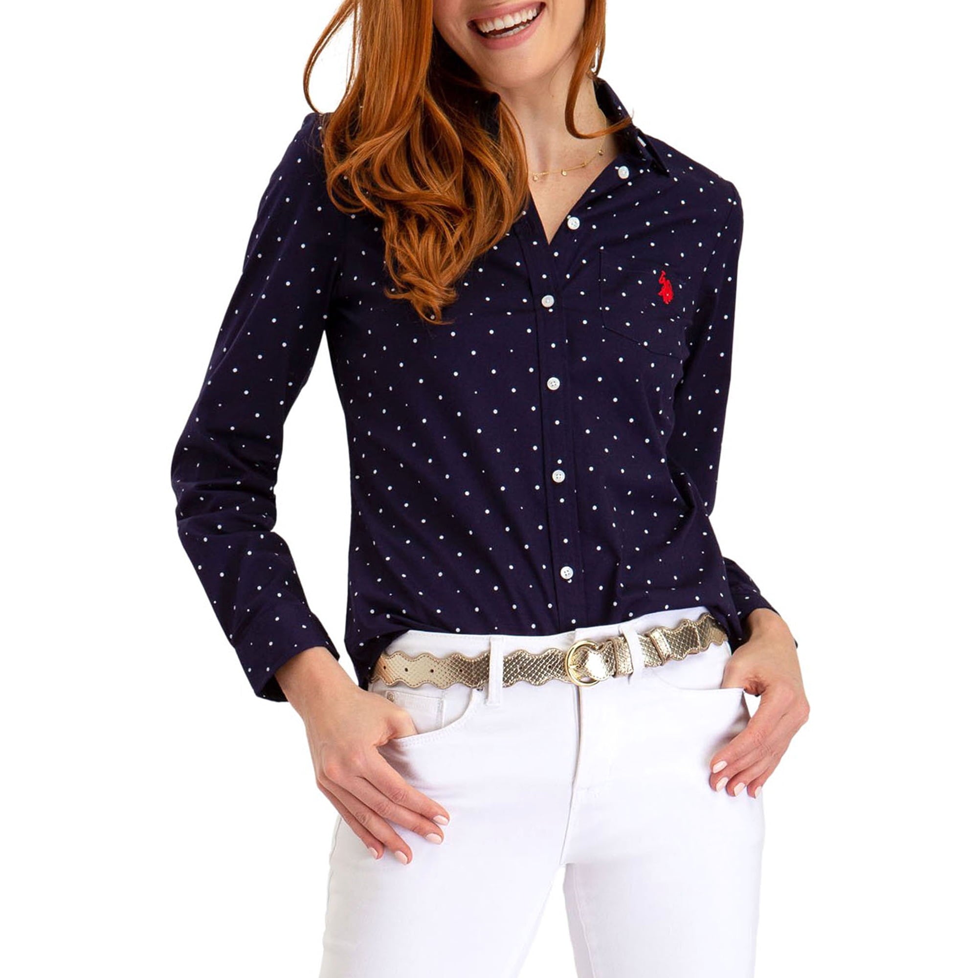 US. POLO ASSN DOT PRINT LONG SLEEVE POPLIN SHIRT