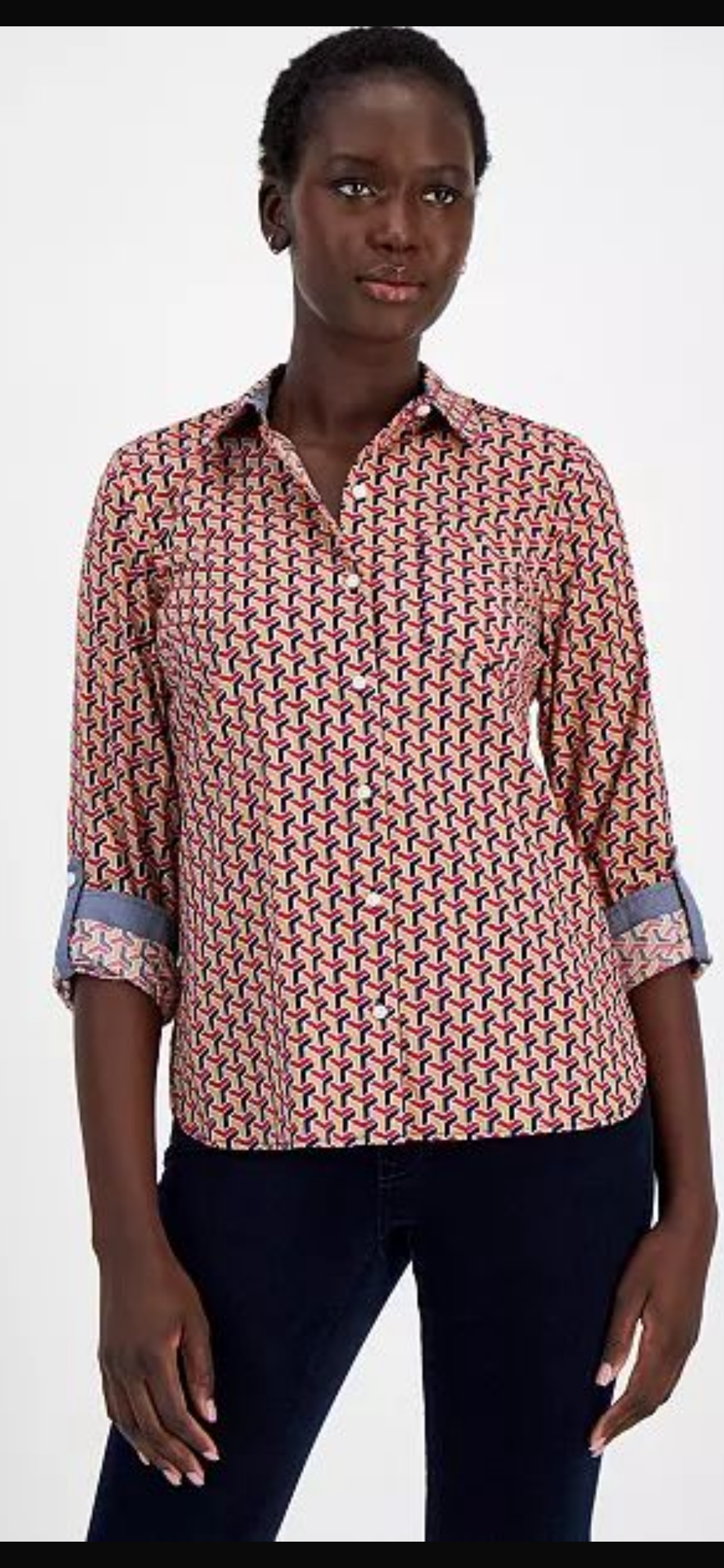 TOMMY HILFIGER Women s Cotton Printed Utility Shirt