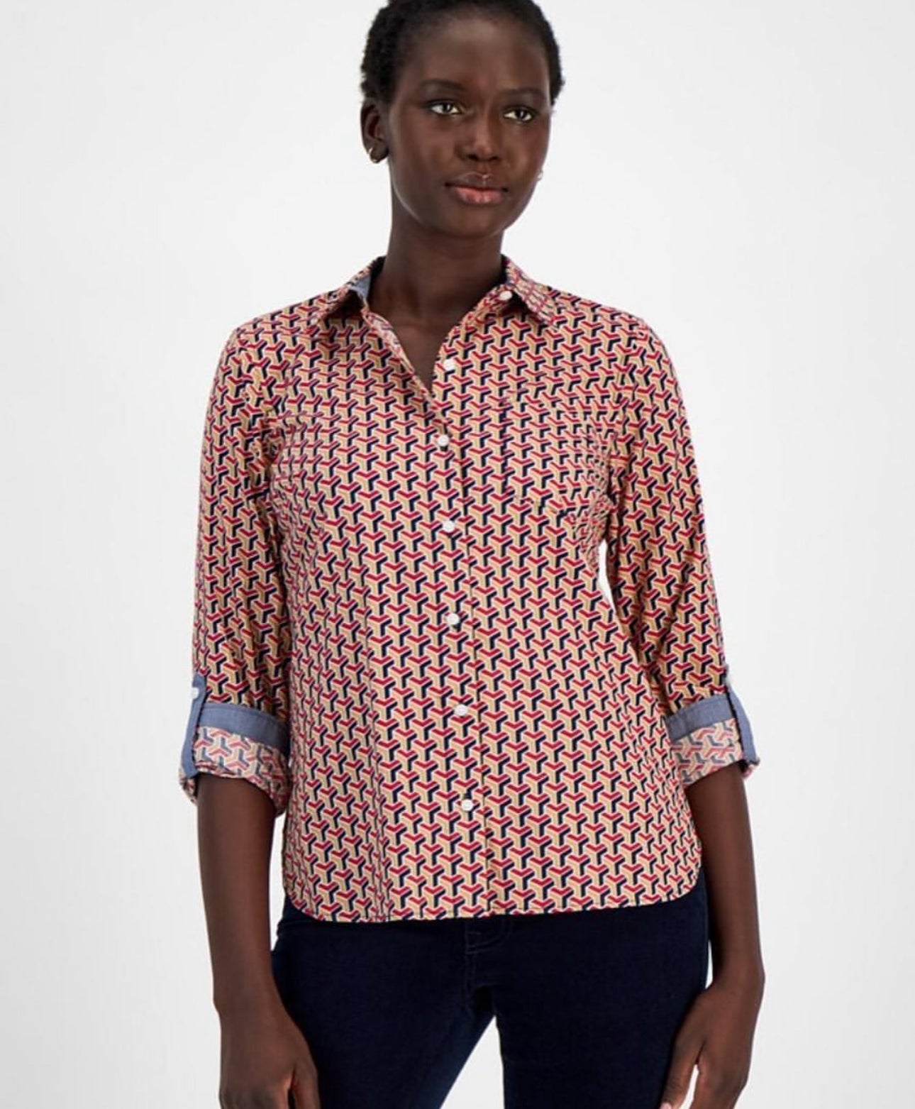 TOMMY HILFIGER Women s Cotton Printed Utility Shirt