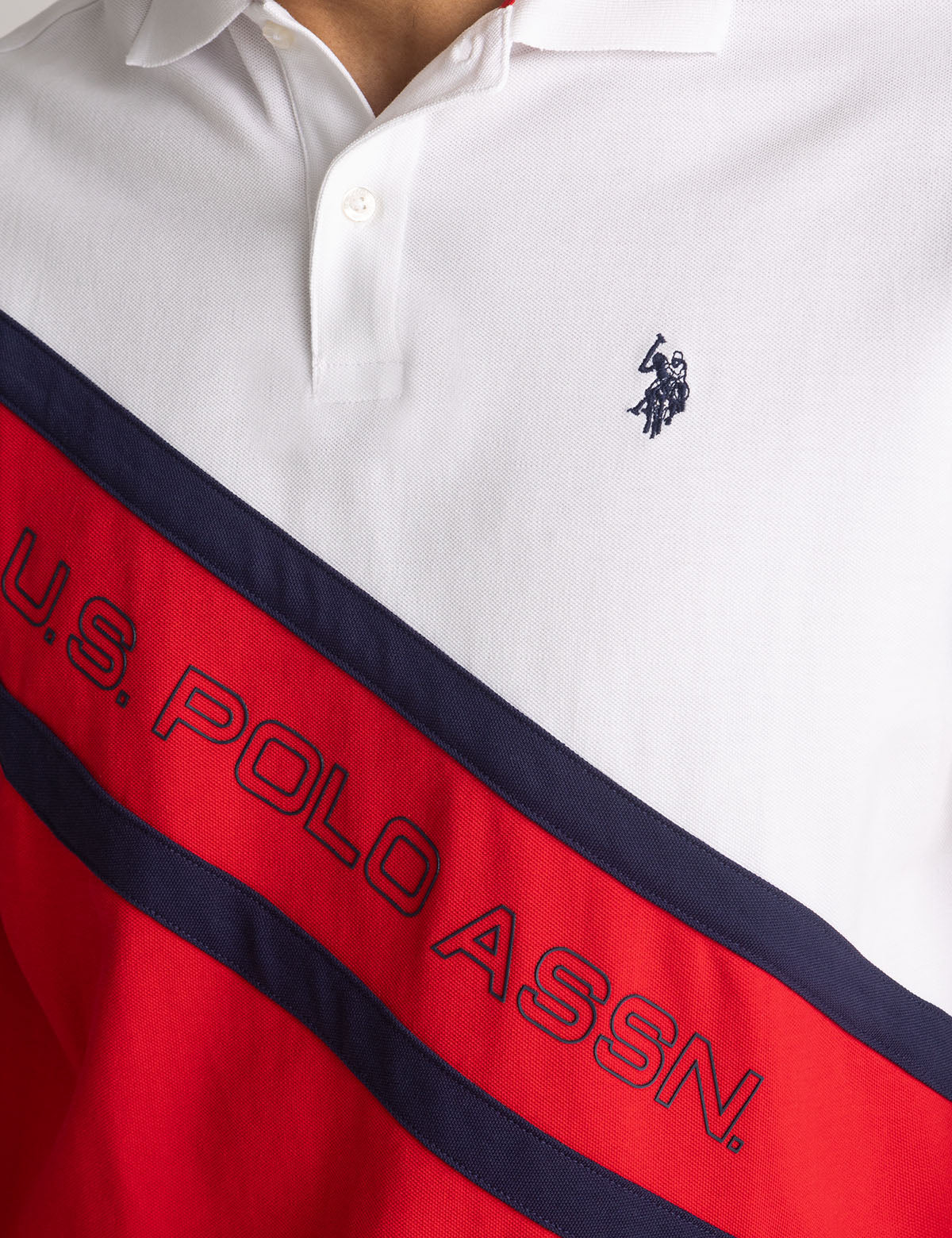 U.S. POLO ASS. COLOR BLOCK DOUBLE DIAGONAL SASH POLO SHIRT