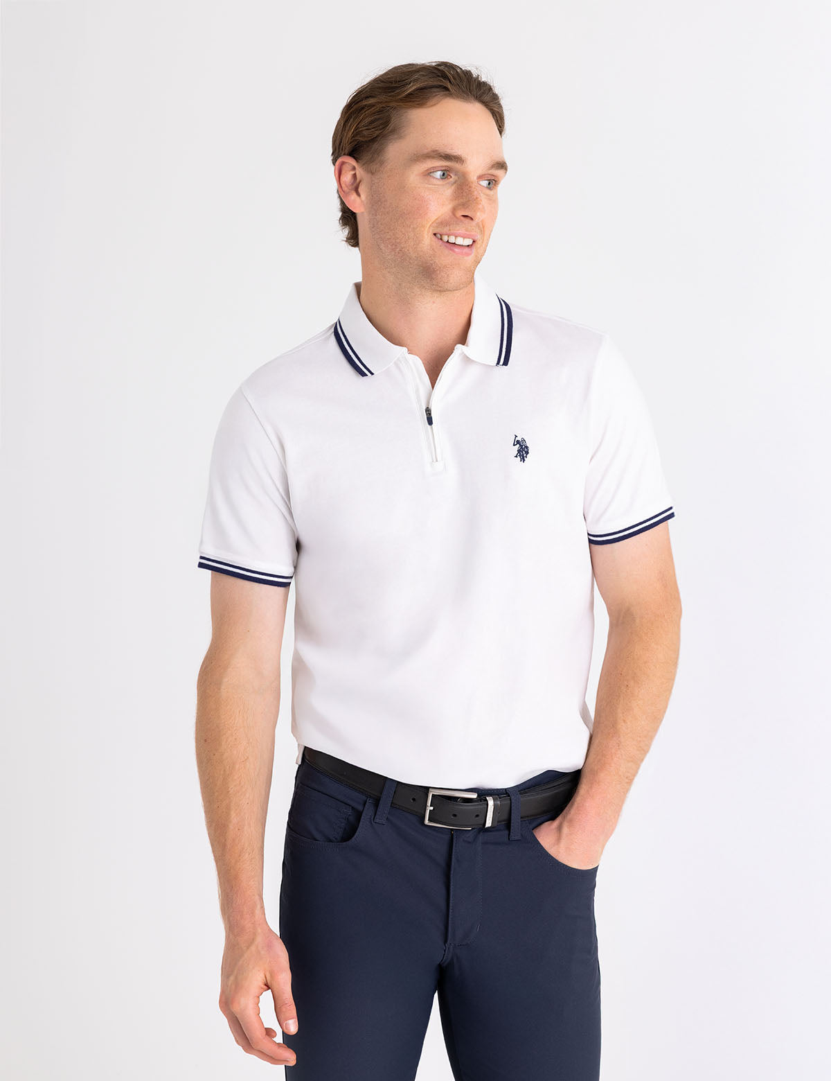 U.S. POLO ASSN. ZIPPER PLACKET TIPPED JERSEY POLO SHIRT