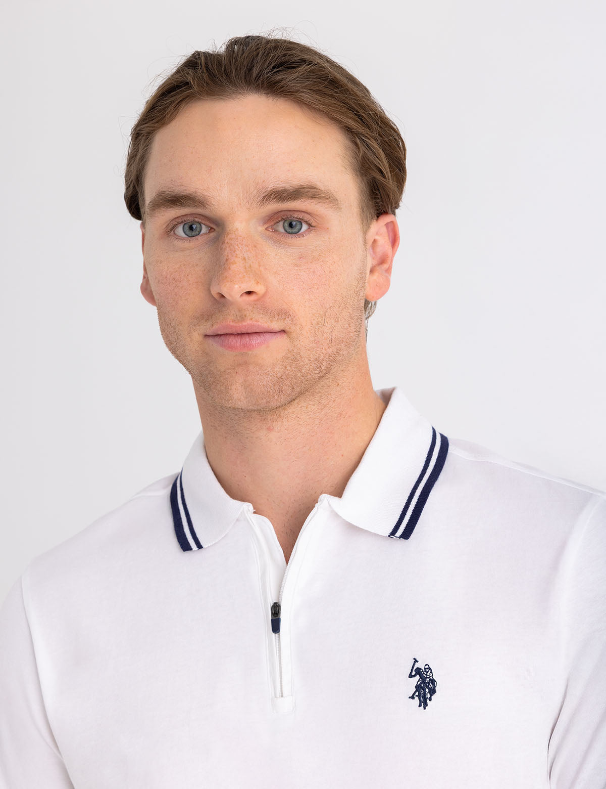U.S. POLO ASSN. ZIPPER PLACKET TIPPED JERSEY POLO SHIRT