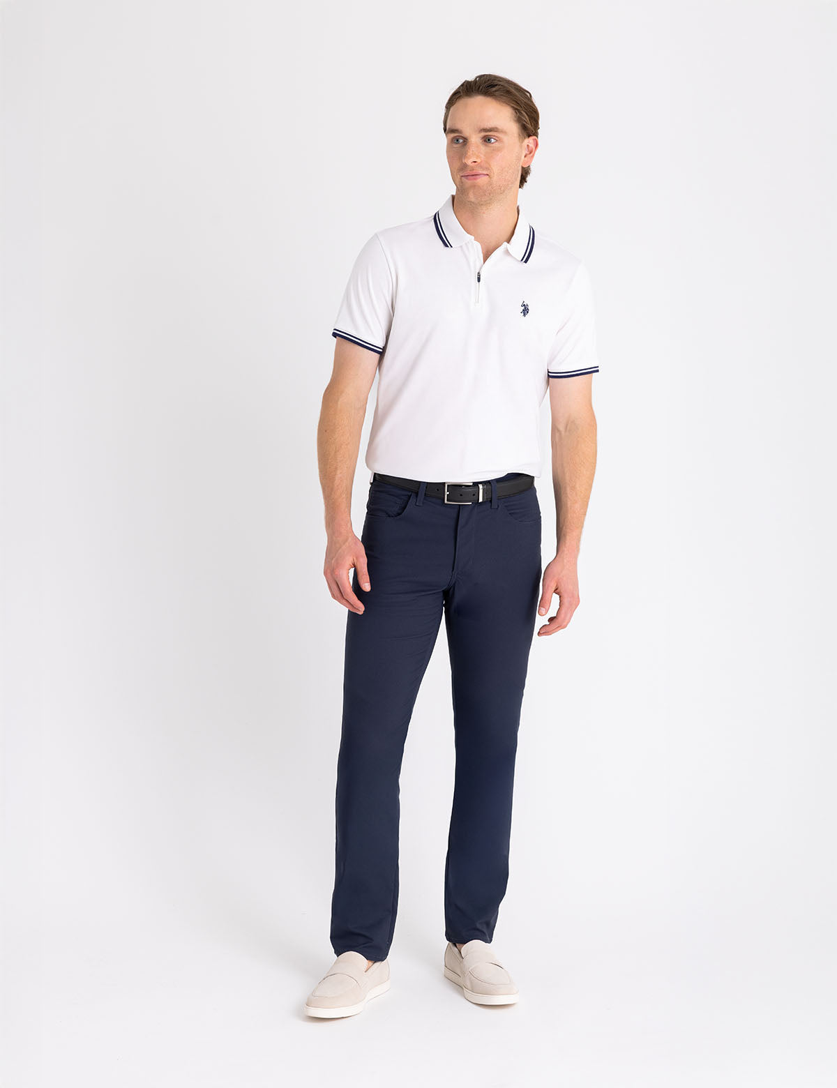 U.S. POLO ASSN. ZIPPER PLACKET TIPPED JERSEY POLO SHIRT