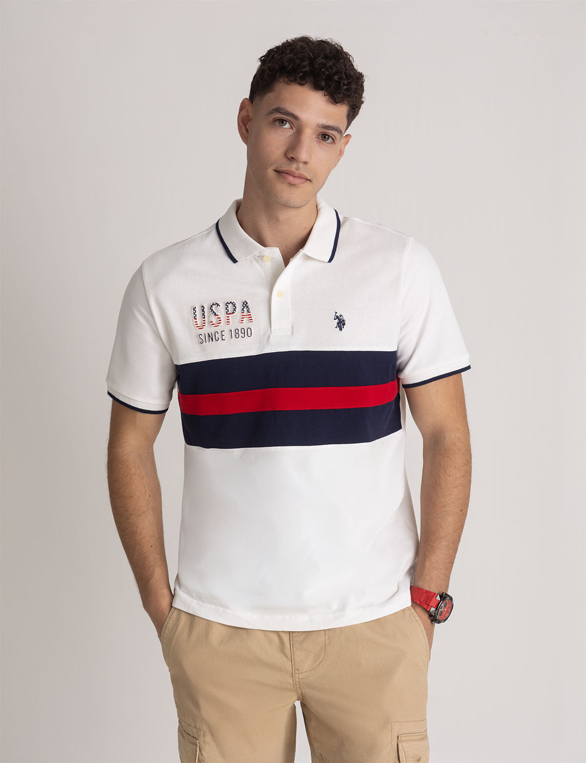 U.S. POLO ASSN. COLORBLOCK EMBOSSED PIQUE POLO SHIRT