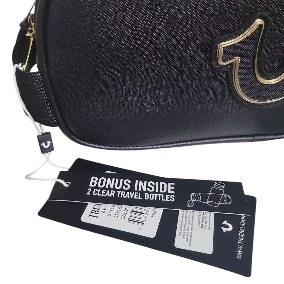 True Religion Men's Vemo Toiletry Bag Black Gold