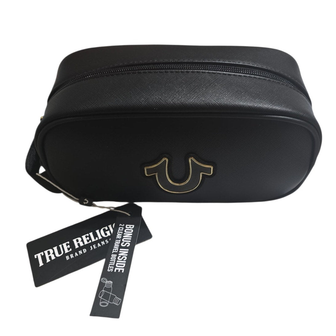 True Religion Men's Vemo Toiletry Bag Black Gold