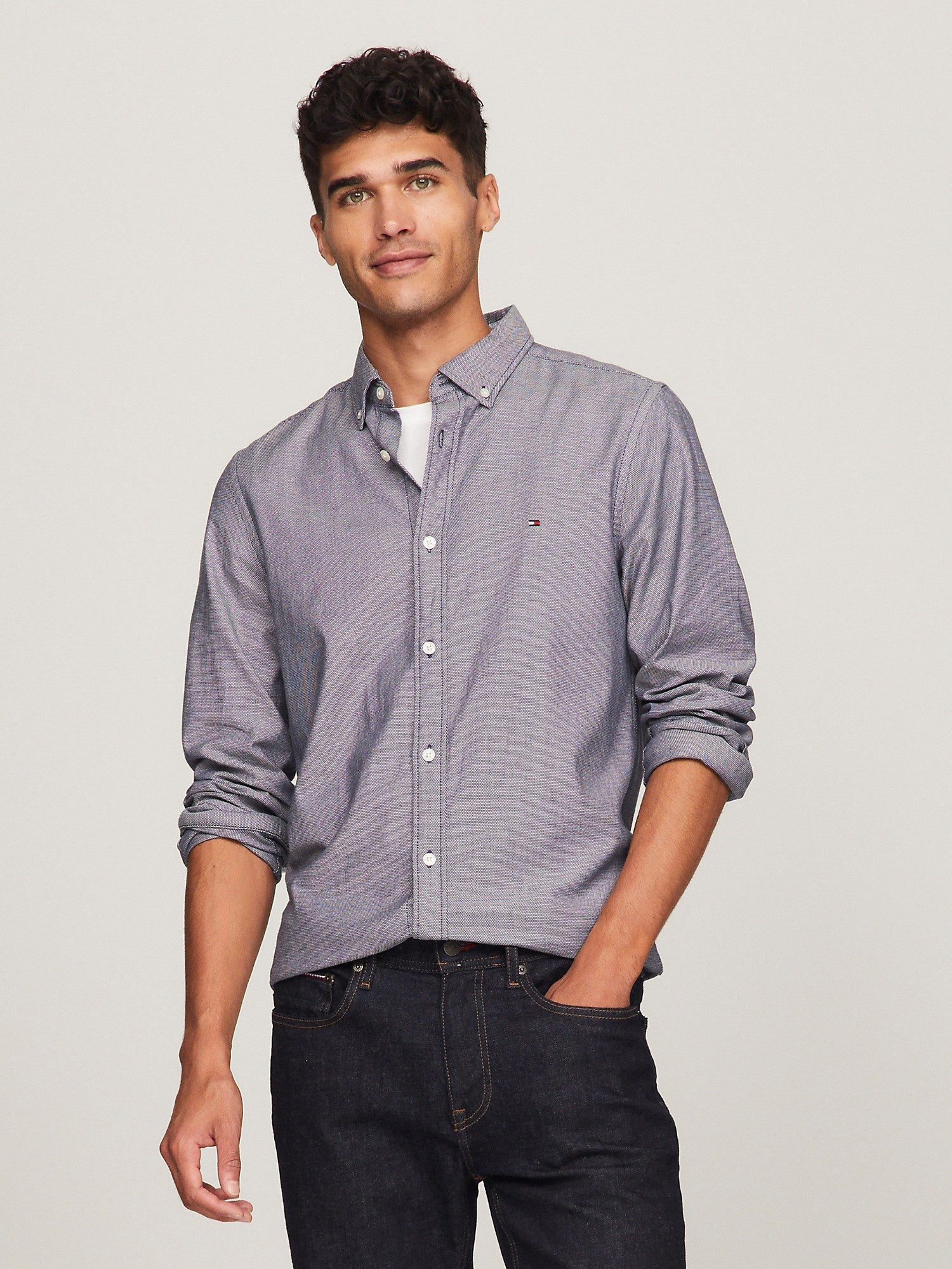 TOMMY HILFIGER Slim Fit Thflex Solid Dobby Shirt