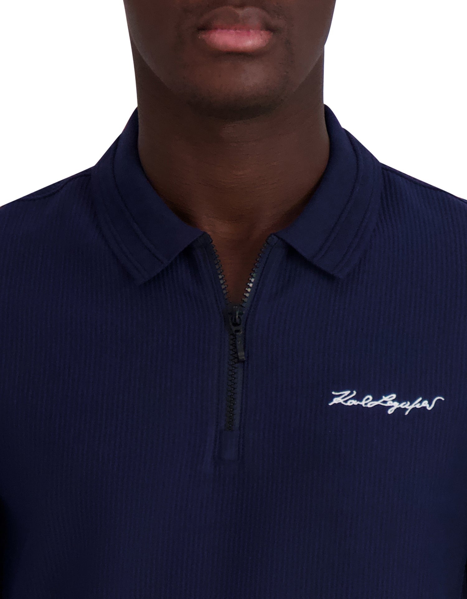 KARL LAGERFELD RIB ZIP SIGNATURE LOGO POLO