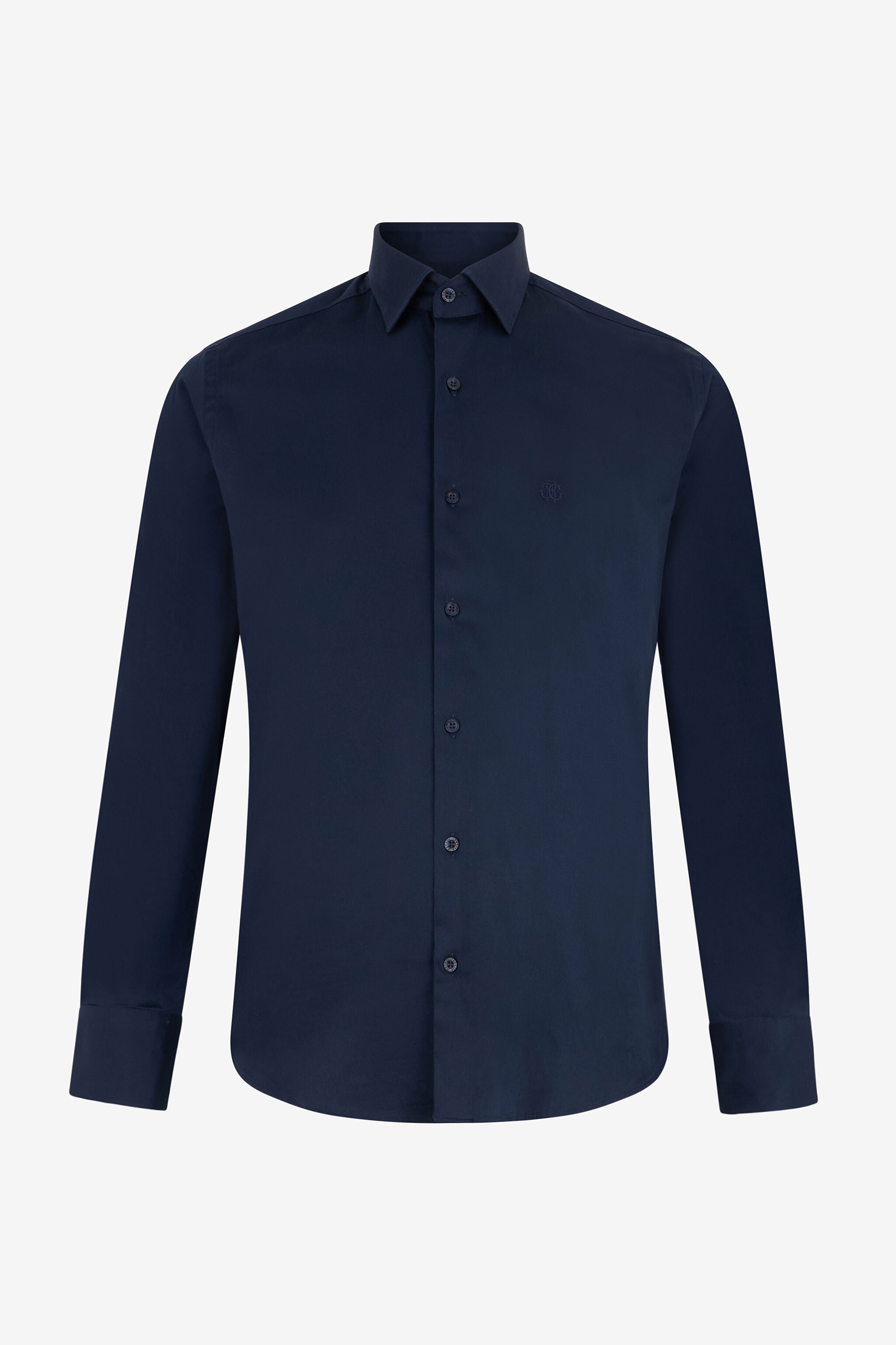 ROBERTO CAVALLI Slim Fit Black Embroidered Logo Dress Shirt