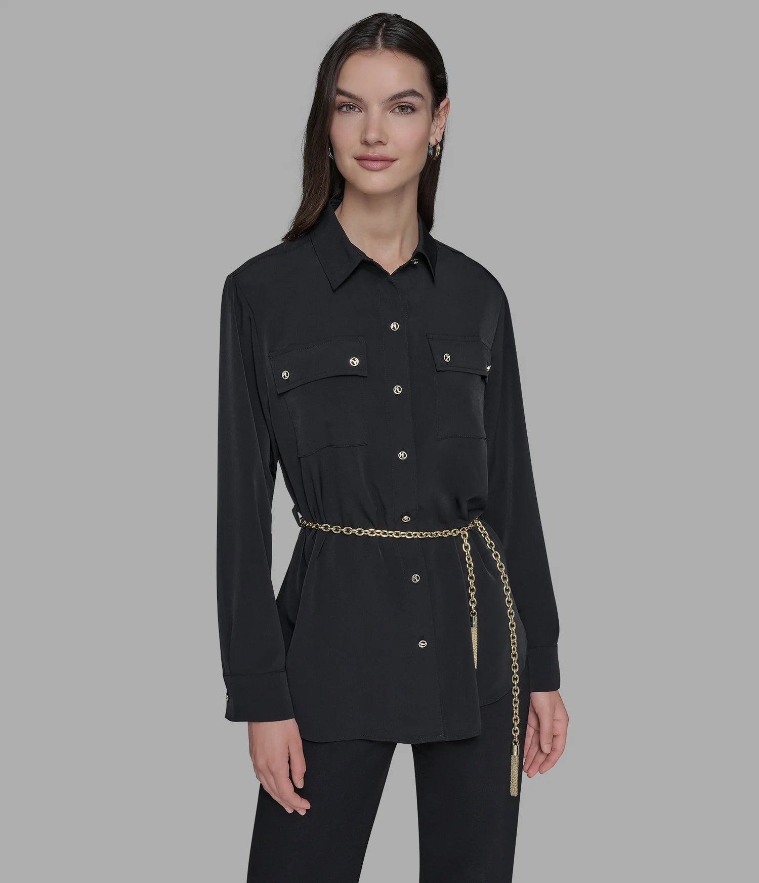 KARL LAGERFELD PARIS SOFT BLOUSE WITH CHAIN BELT